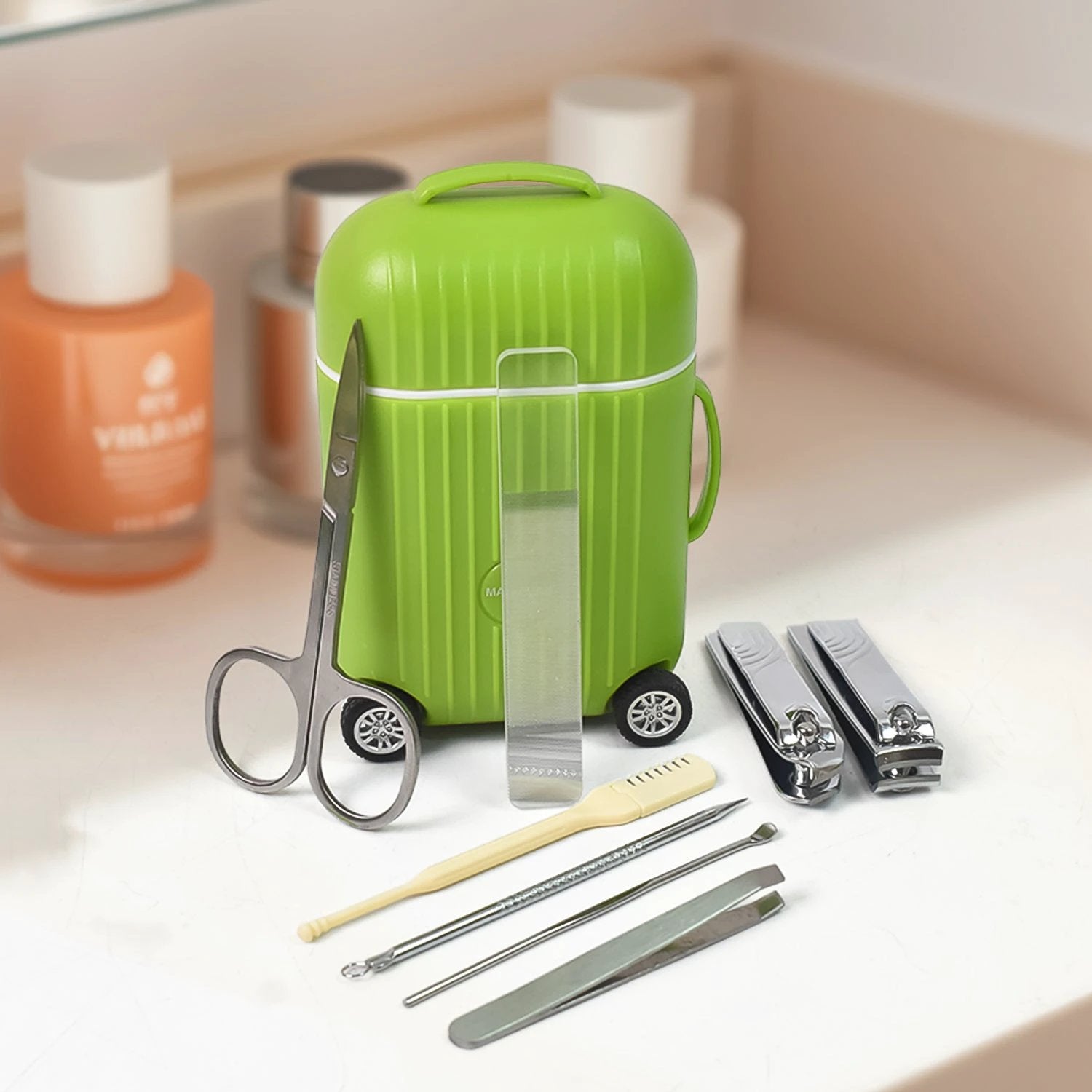 Manicure Kit Pedicure Tools For Feet Nail Clipper (8 Pcs Set  With Mini 4 Wheel Suitcase Trolley) - 69KART