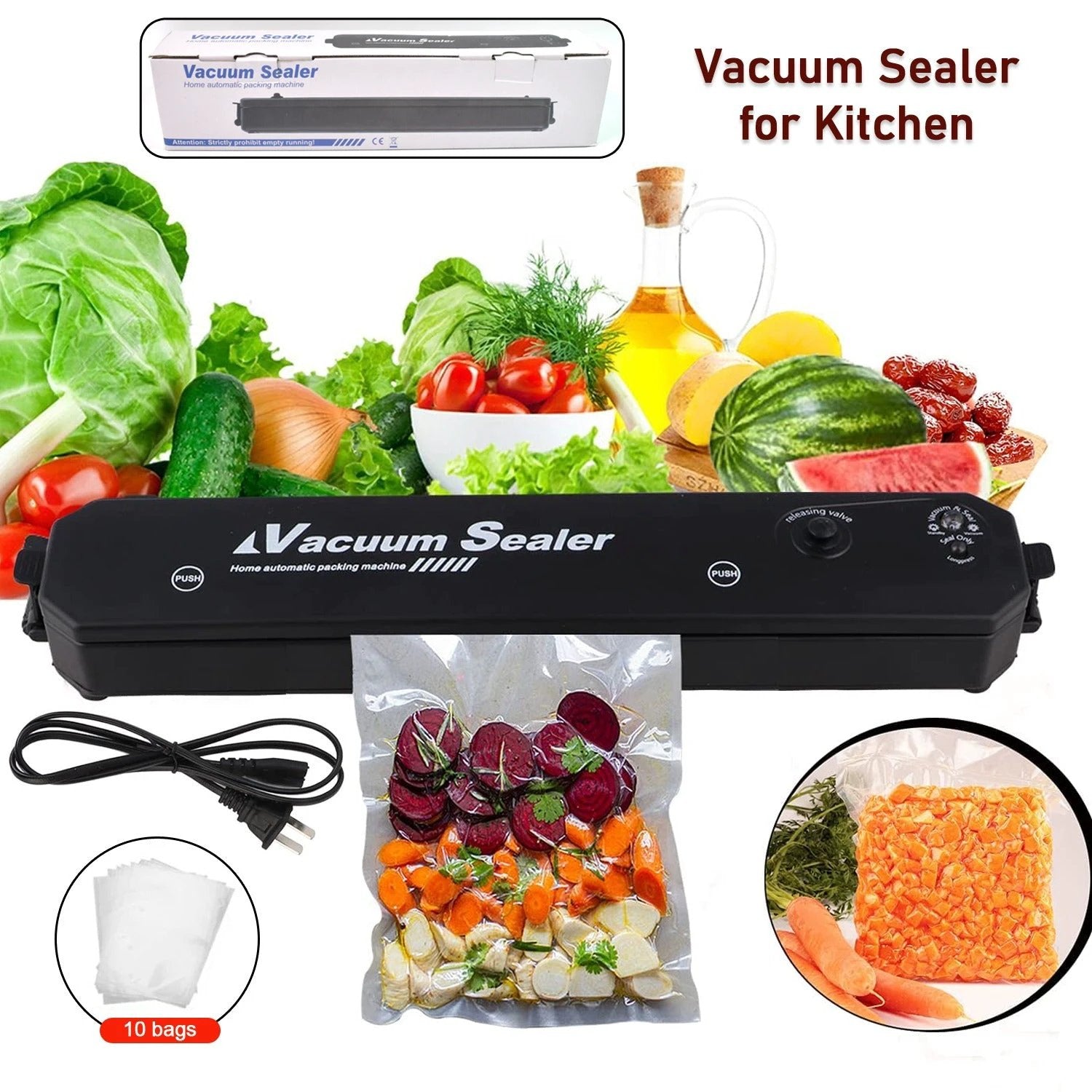 Vacuum Sealer Machine With 10 Pcs Bag (1 Set) by Wukusy