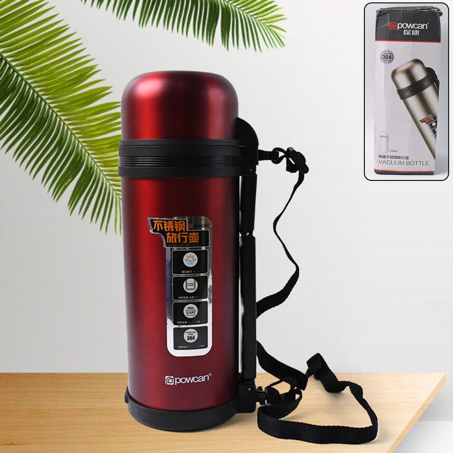 13039 Liter Stainless Steel Water Bottle With Straw Strap  Handle  Vacuum Insulated Thermos Flask Double-walled Coffee Thermos Flask Leak-proof Water Bottle For Sports Fitness Gym (1500ml)