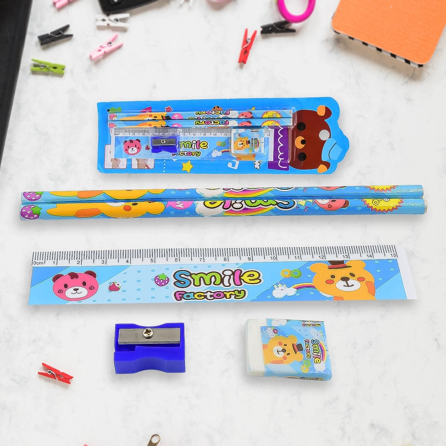 4580  Cartoon Wooden Pencil Set For Kids Boys Return Gifts Birthday Party Space Stationary Set Pencil Eraser Sharpener Combo Kit For Kids Boys - 69KART