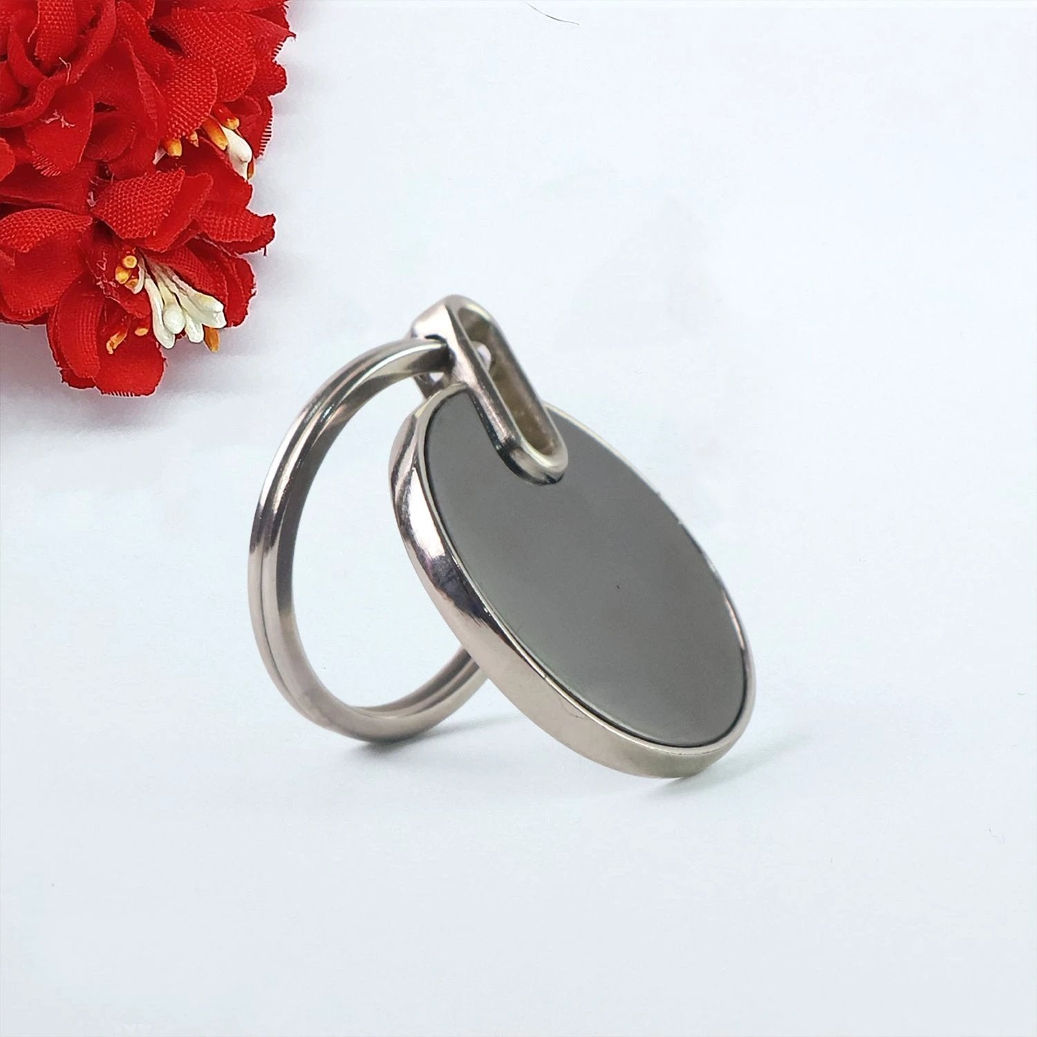 Black Round Metal Keychain by Wukusy
