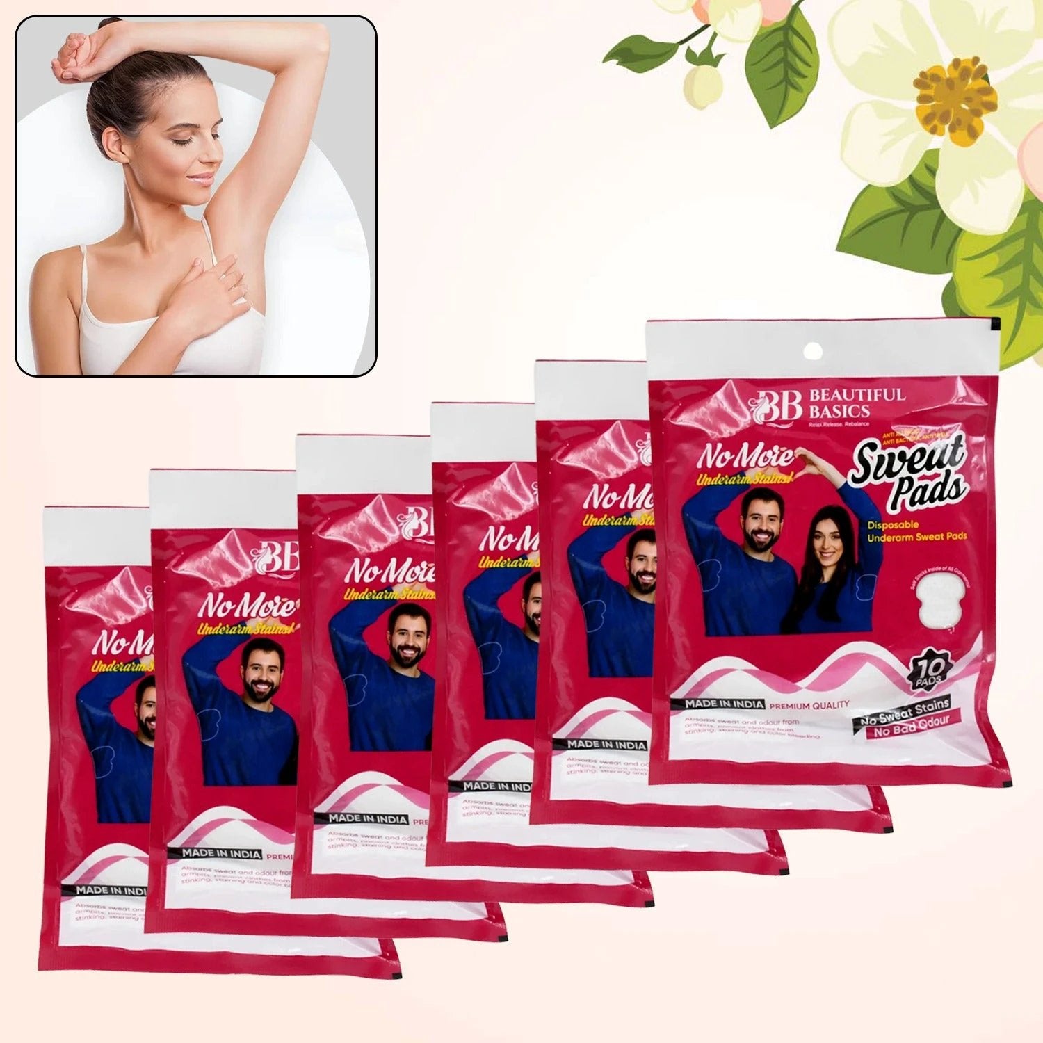 Beautiful Basics Underarms Sweat Pads Disposable (Pkts 6x 60 Pcs Set) by Wukusy