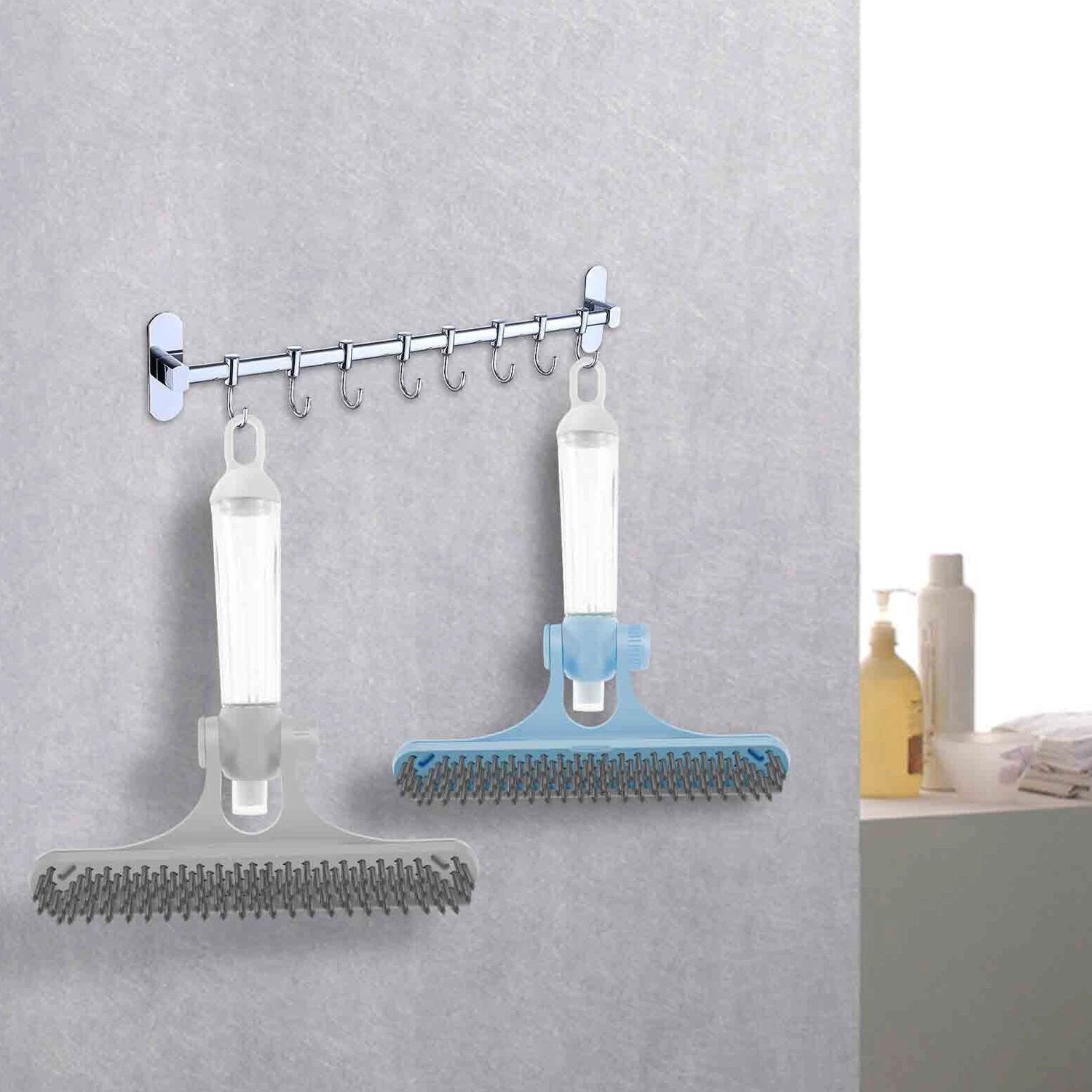 4167 4 In 1 Multifunctional Glass Scraper Window Glass Wiper With Watering Can Silicon Cleaning Squeegee With Two Brush Heads Practical Squeegee For Shower Doors Windows Tiles And Car Glass by Wukusy