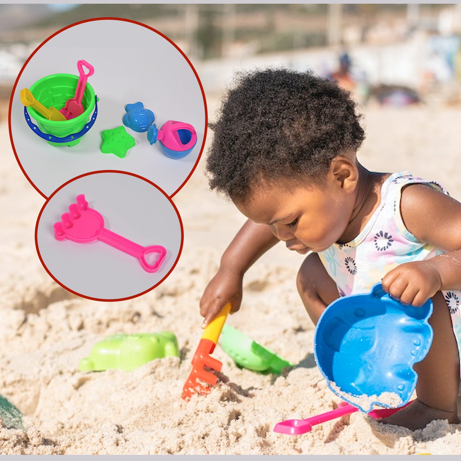 4486 Sand Game Castle Building Plastic Beach Toy Set For Kids Summer Fun Creative Activity Playset Gardening Tool With Accessories  Bucket-pack Of 6 Pcs