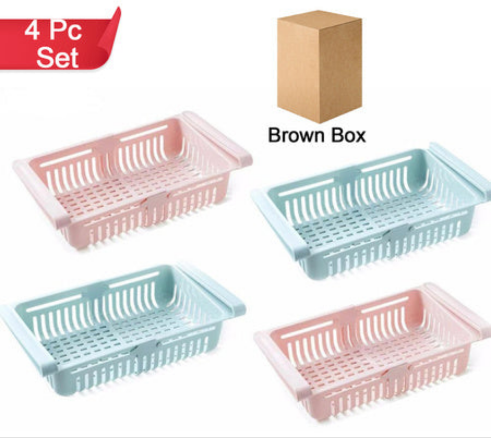 Adjustable Fridge Storage Basket Fridge Racks Tray Sliding Storage Racks (4 Pc Set)