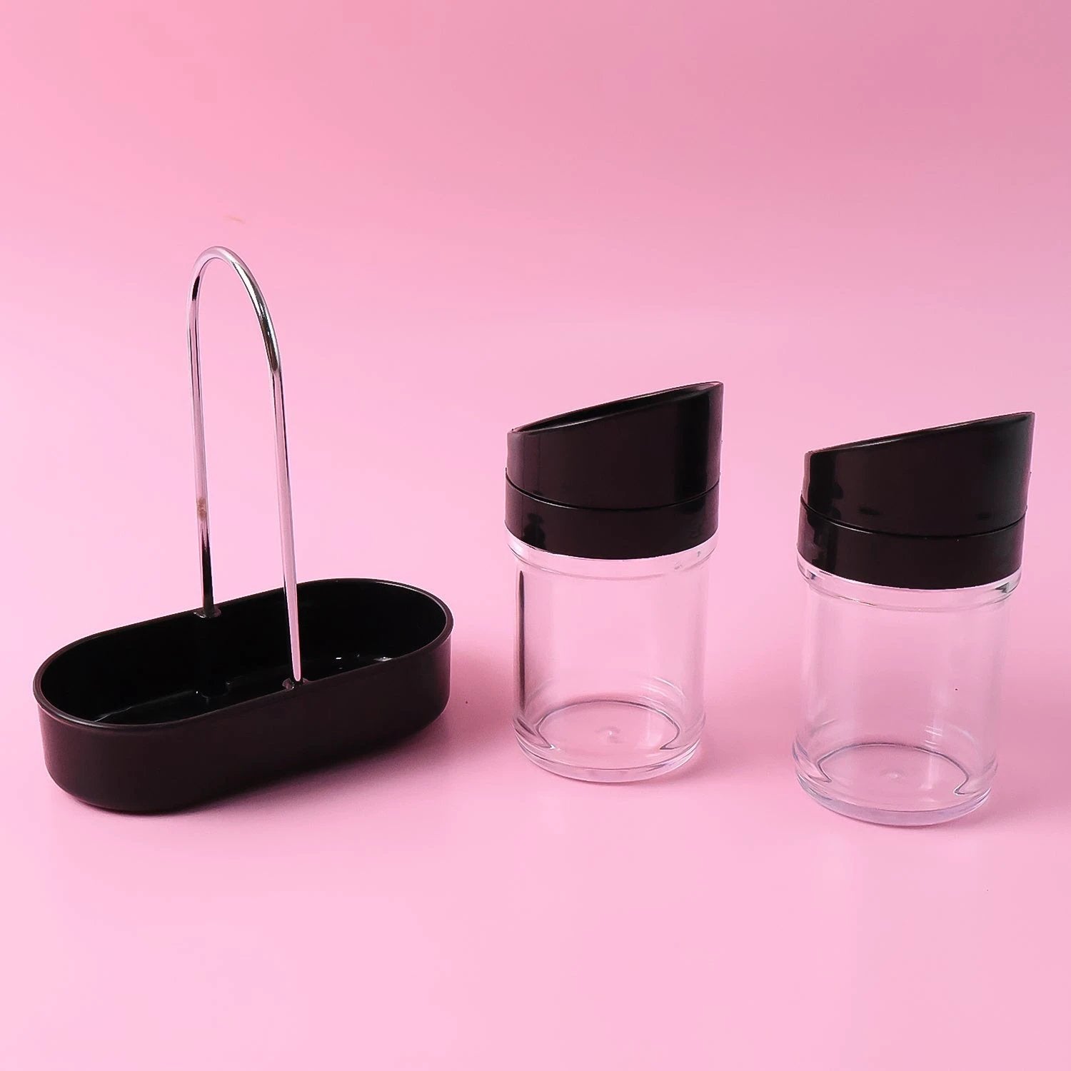 Apex Helix Salt N Pepper 2-piece Plastic Jar Set With Stand by Wukusy