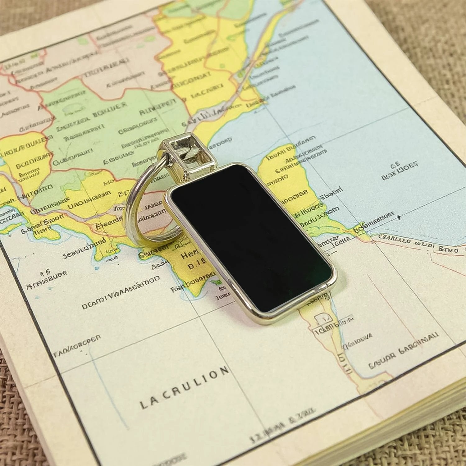 Rectangular Black & Silver Metal Keychain by Wukusy