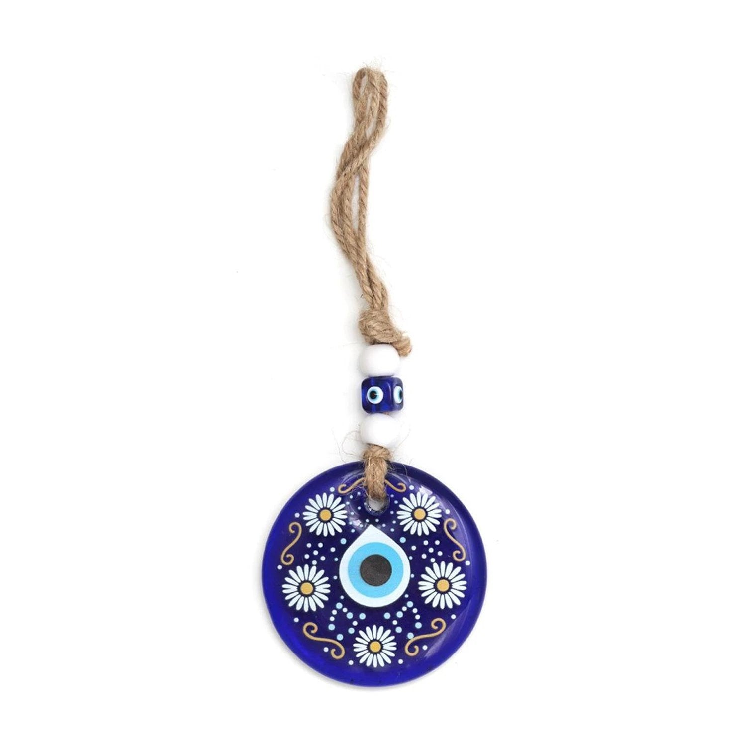 Decorative Evil Eye Wall Hanging Nazar Protector Charm With Beads Wind Chime (1 Pc) by Wukusy