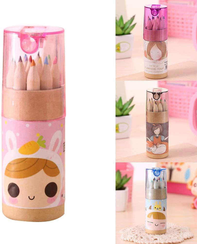 7957 12 Colouring Pencils Kids Set Pencils Sharpener Mini Drawing Colored Pencils With Sharpener Kawaii Manual Pencil Cutter Coloring Pencil Accessory School Supplies For Kid Artists Writing Sketching - 69KART