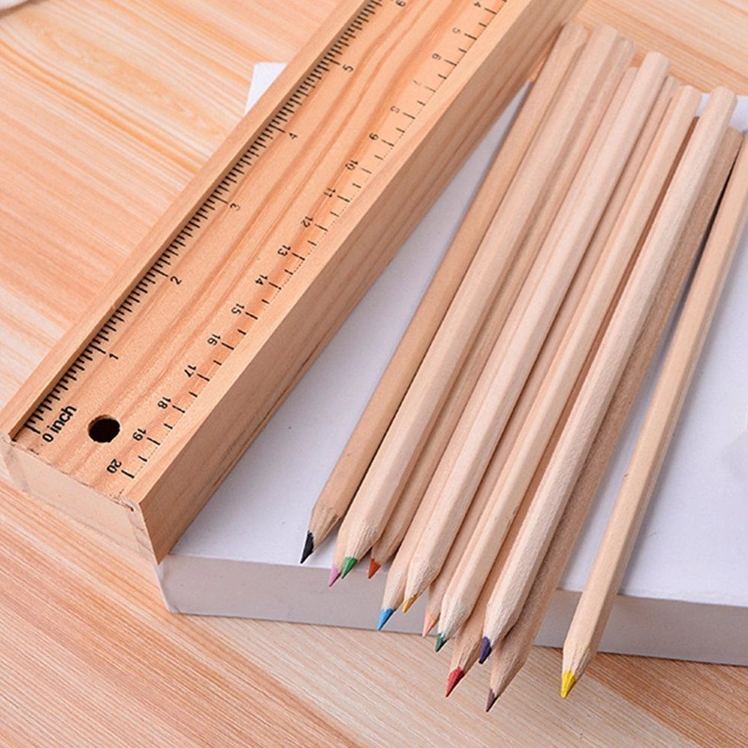 4726 Colorful Wooden Pencil Set With Pencil Box Ruler Sharpener For For Kids Artist Architect - 69KART