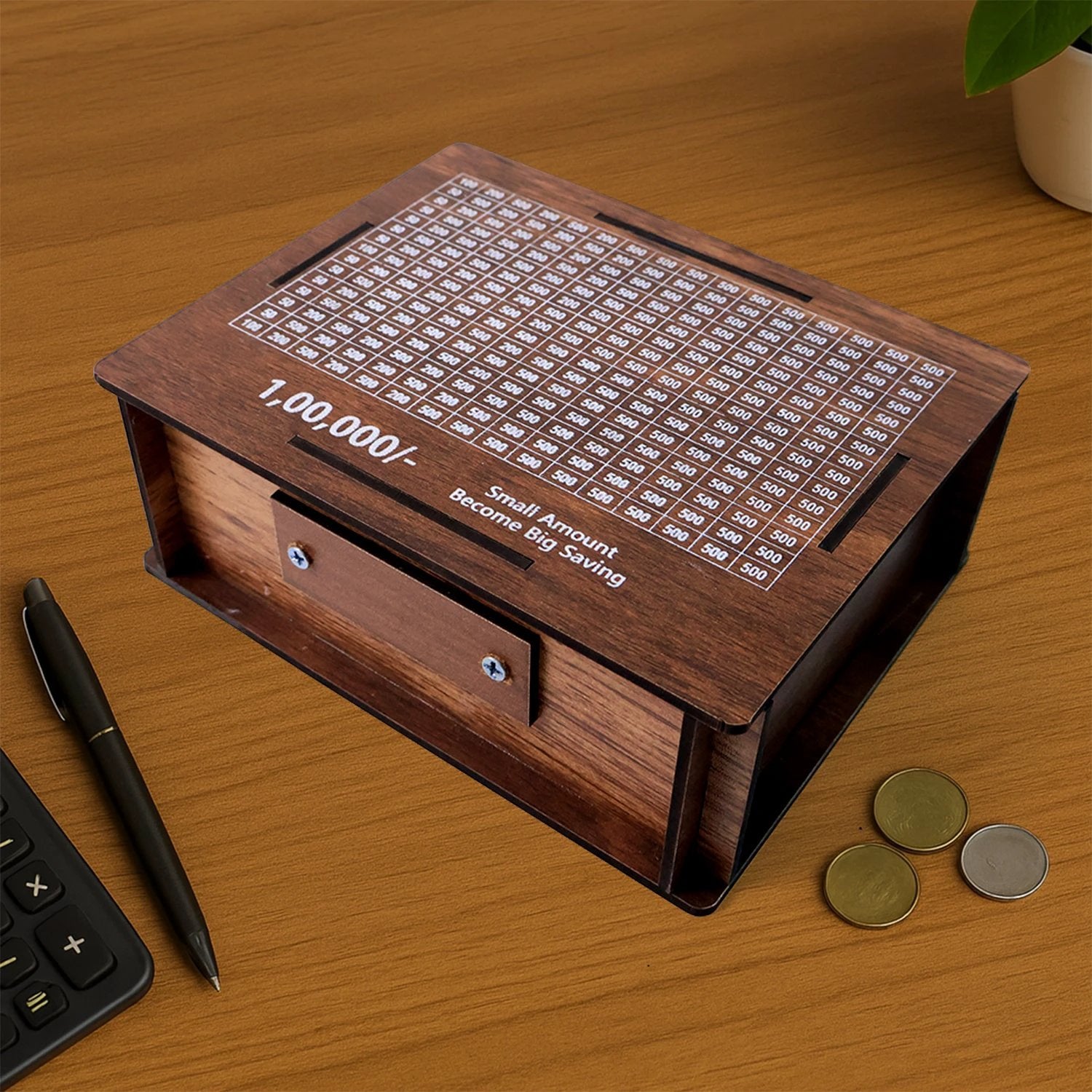 Wooden Money Piggy Bank Money Box (1 Pc With Marker Pen) by Wukusy