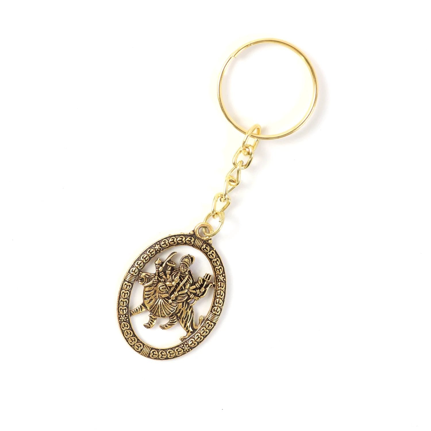 Premium Golden Metal Durga Maa Keychain (1 Pc) by Wukusy