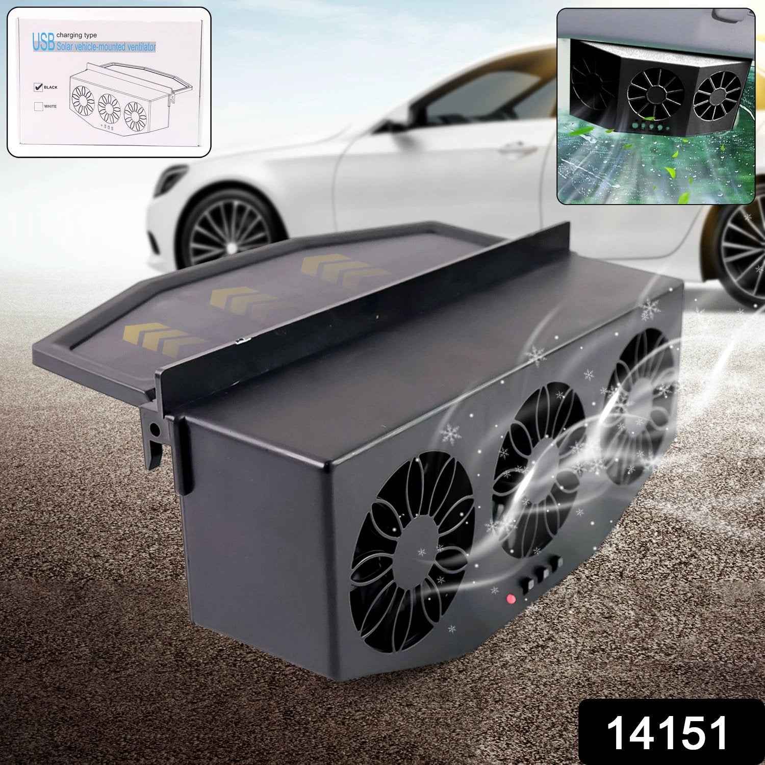 Triple Fan Solar Powered Car Exhaust Ventilation System With Usb Charging - 69KART