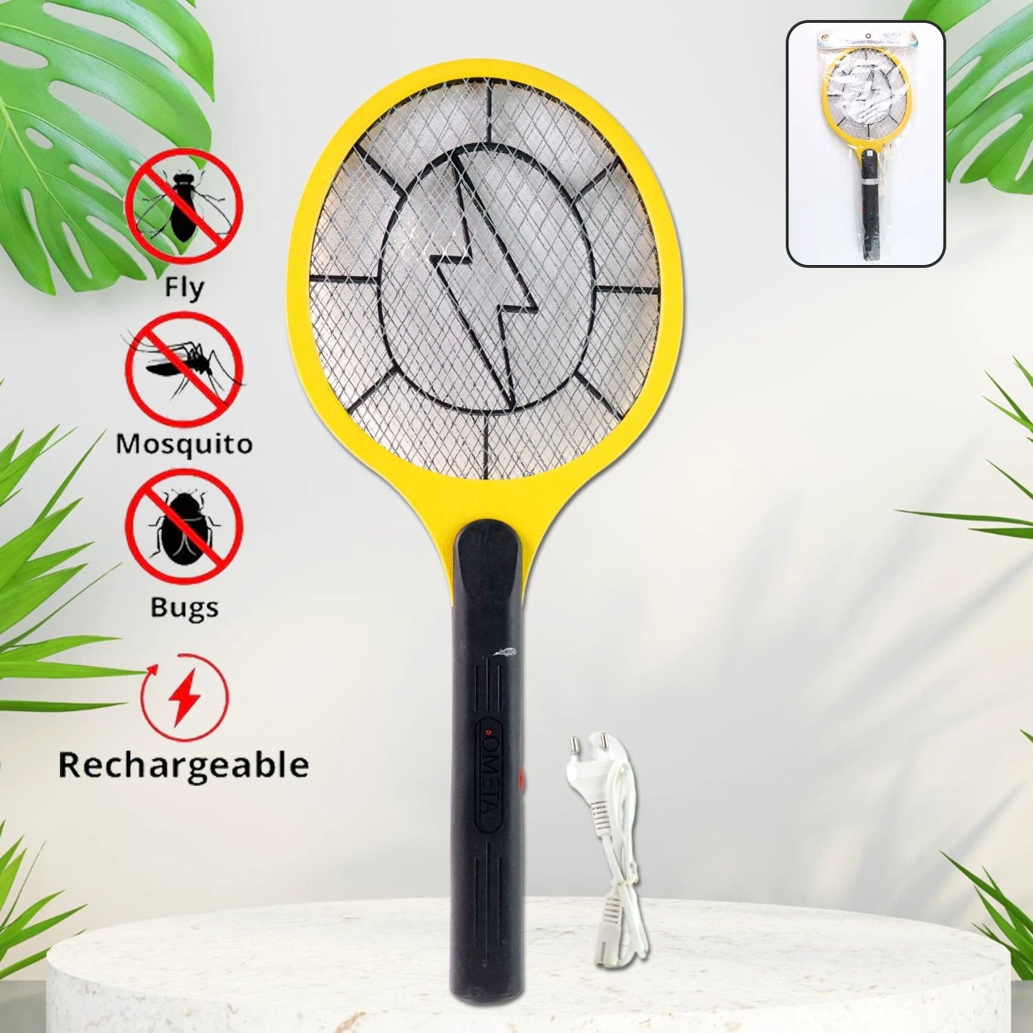 Yellow Rechargeable Electric Mosquito Killer Racket With Cable by Wukusy