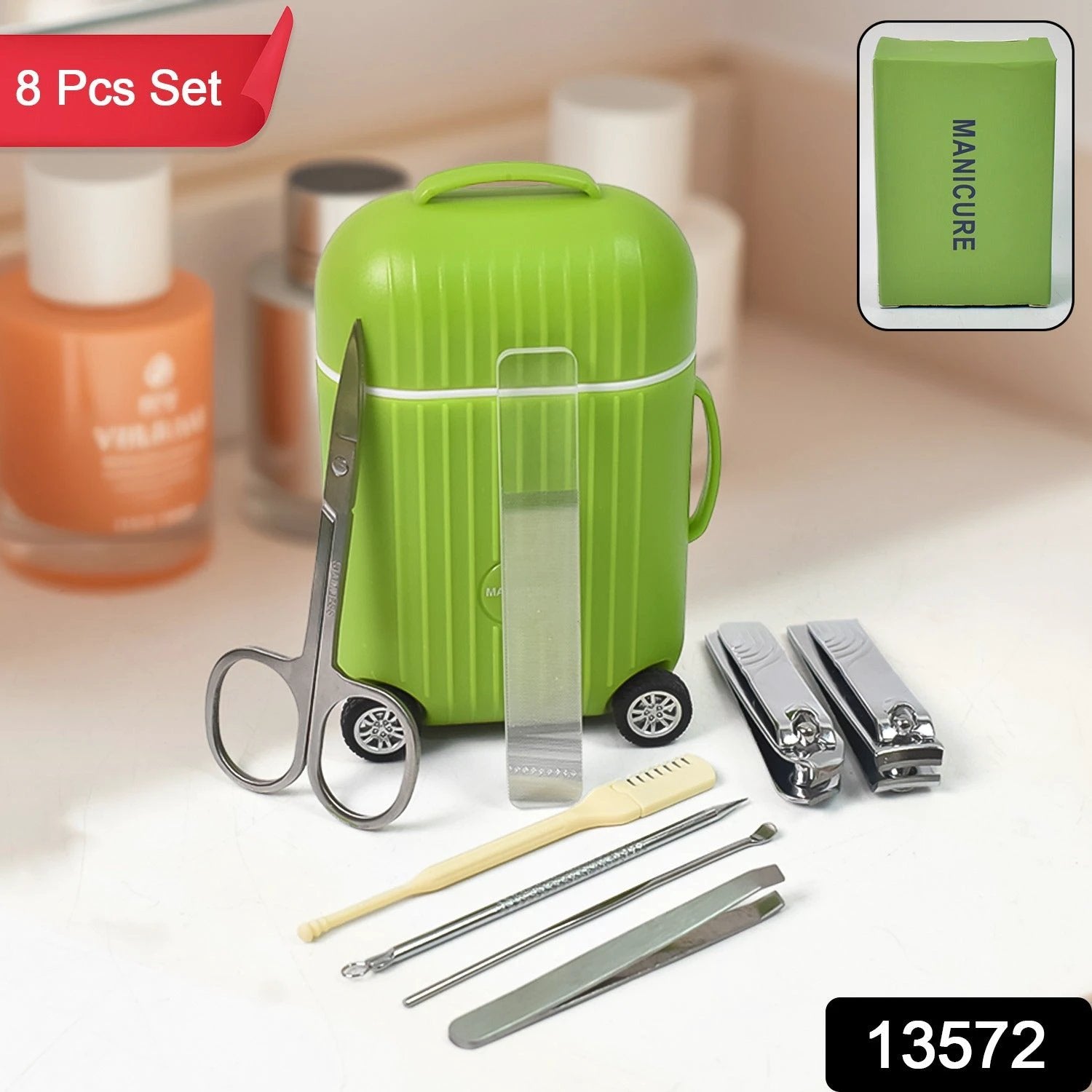 Manicure Kit Pedicure Tools For Feet Nail Clipper (8 Pcs Set  With Mini 4 Wheel Suitcase Trolley) - 69KART