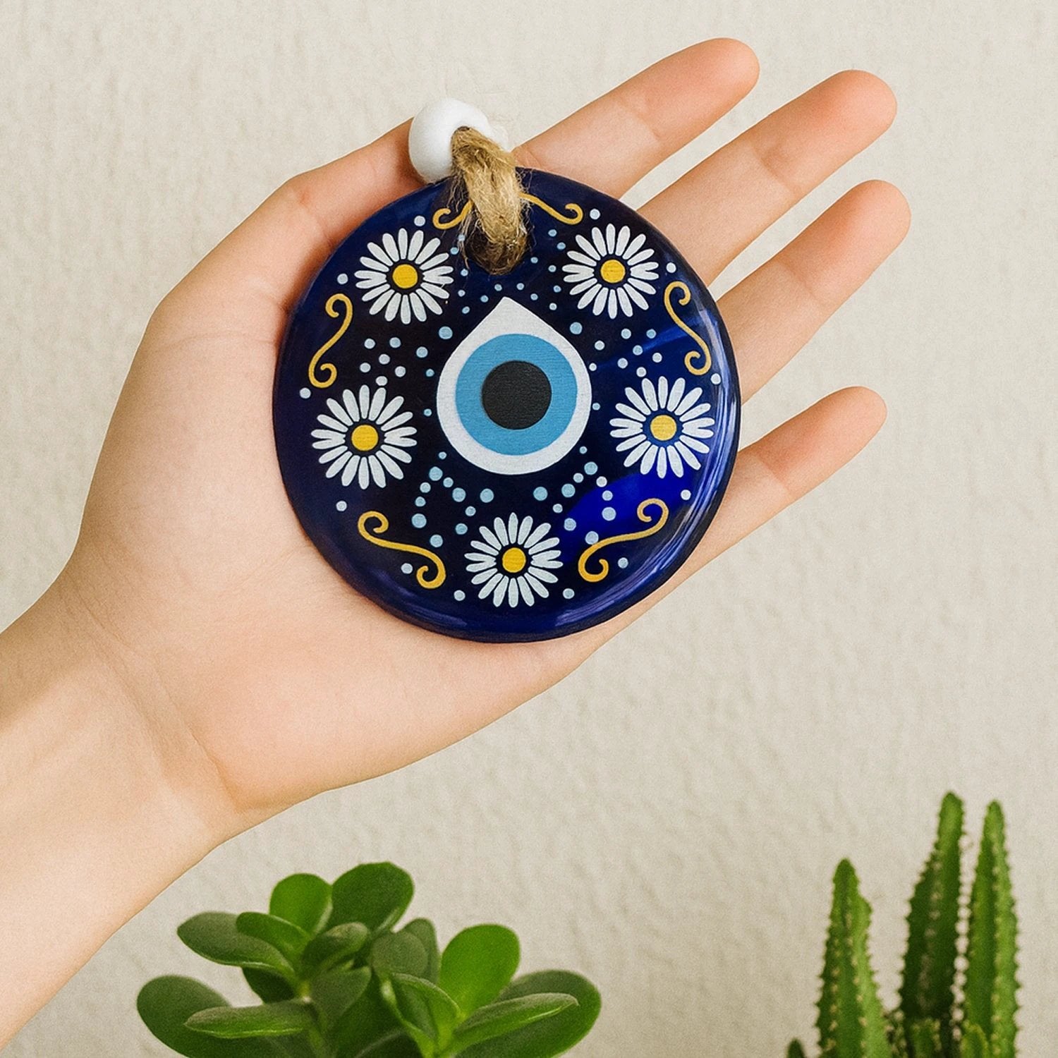 Decorative Evil Eye Wall Hanging Nazar Protector Charm With Beads Wind Chime (1 Pc) by Wukusy