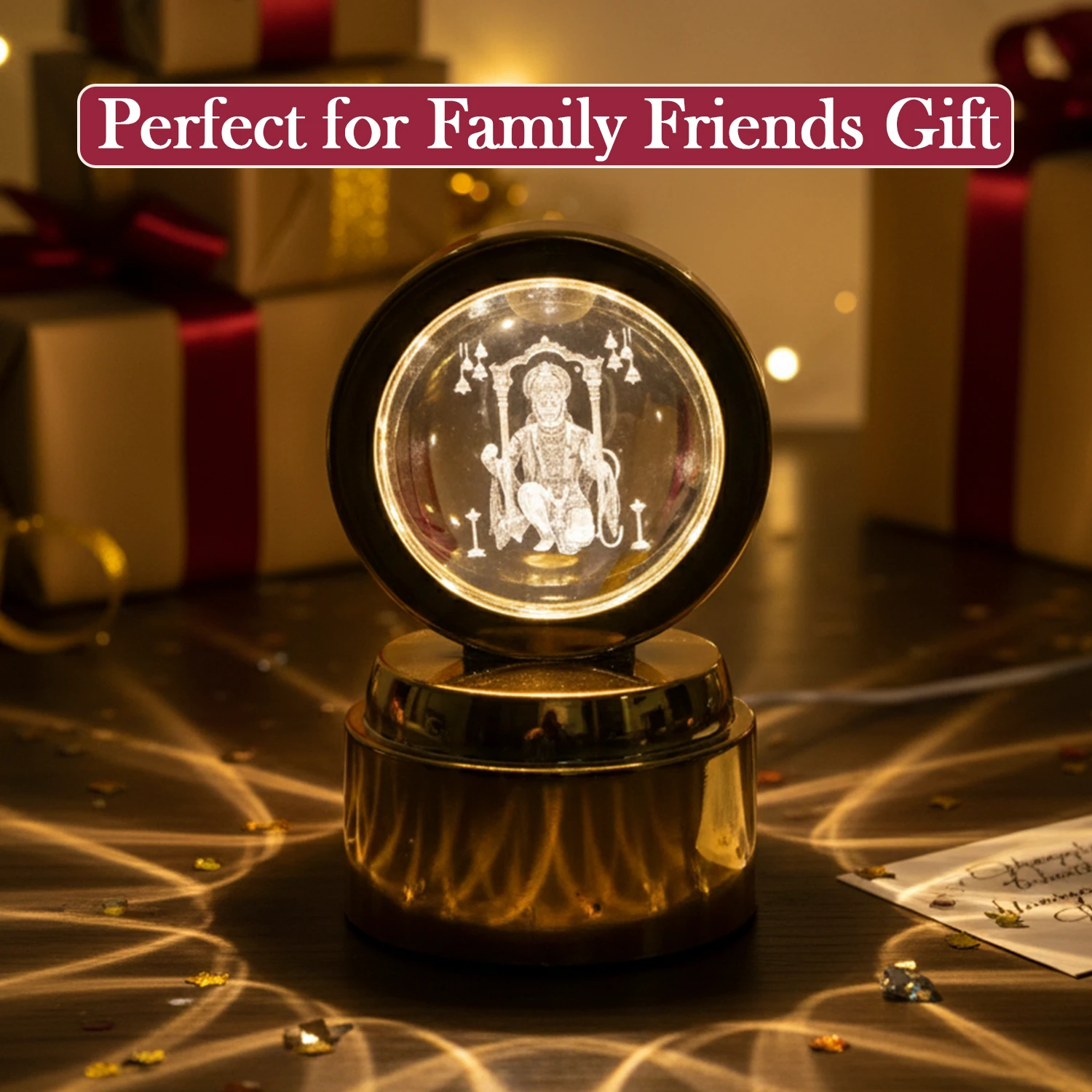 Bajrang Bali 3d Crystal Ball Night Light With Led Illumination (1 Pc) by Wukusy