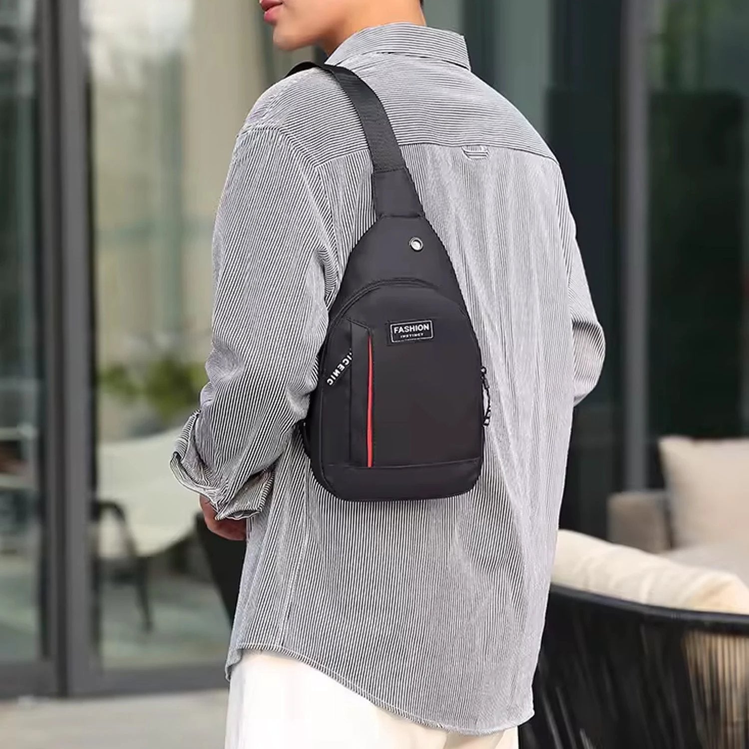 12859 Waterproof Anti Theft Cross-body Fanny Pack Waist Bag Shoulder Bags Chest Men Casual Fashion Usb Charging Earphone Hook Sling Travel Bag (1 Pc) by Wukusy