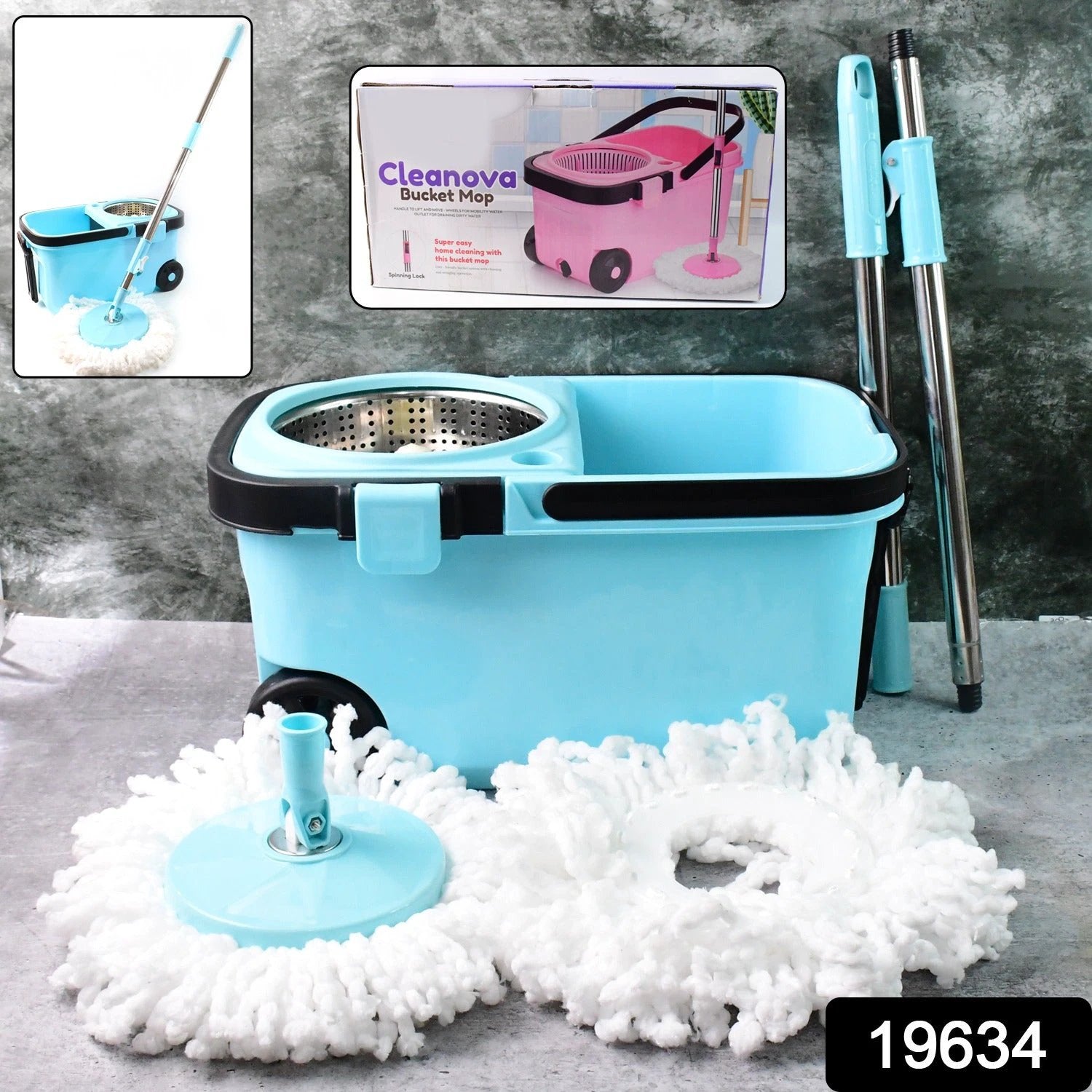 360 Spin Mop With Super Absorbent Microfiber Heads (1 Set) by Wukusy