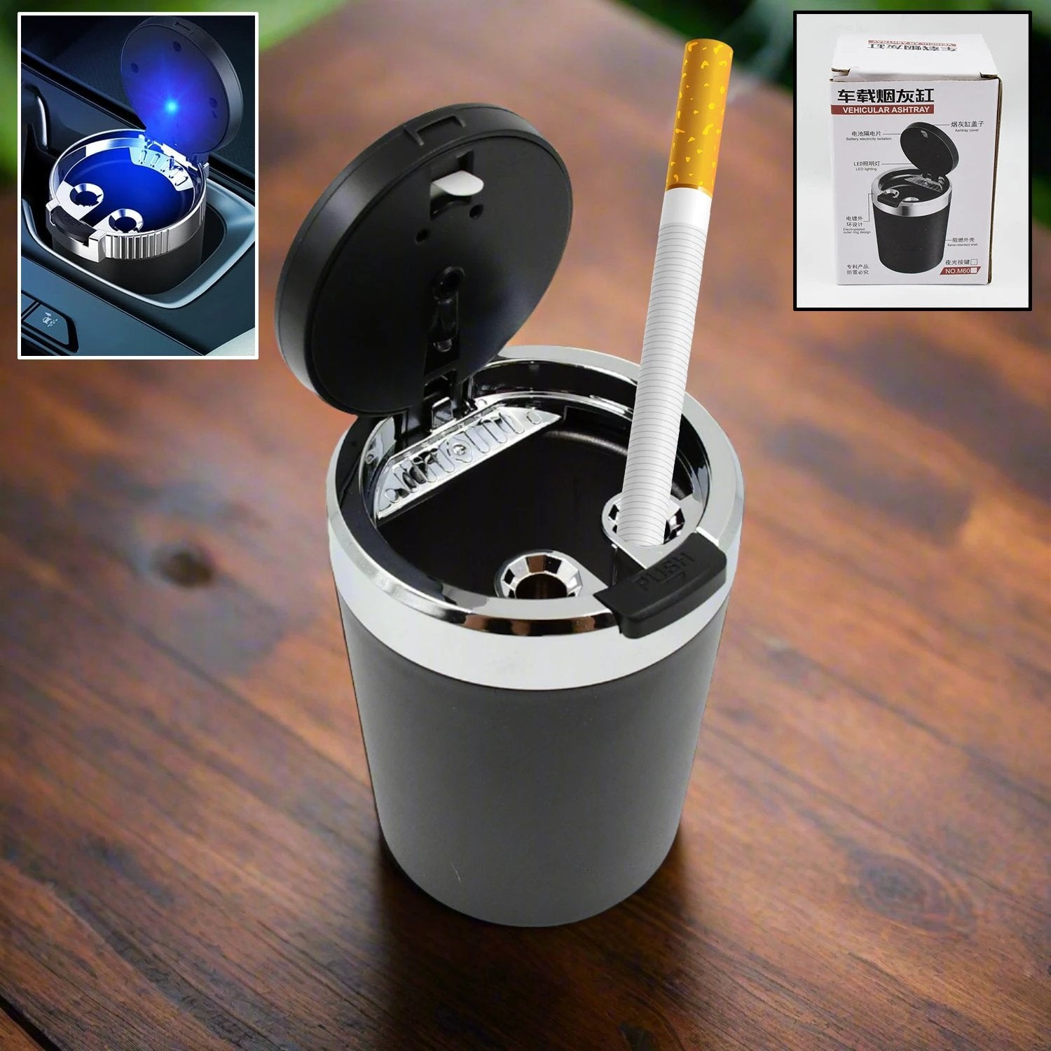 Portable Car Ashtray With Lid And Blue Led Light (1 Pc) - 69kart