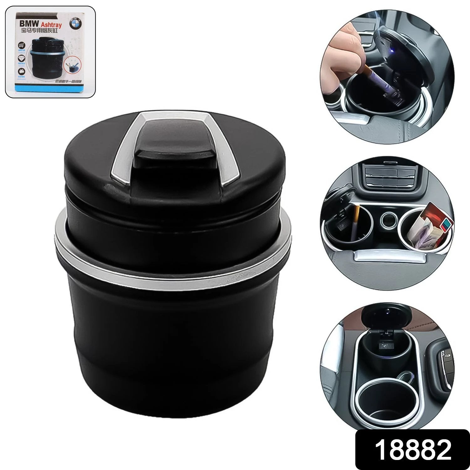 Portable Car Ashtray With Lid And Blue Led Light (1 Pc  With Color Box) - 69KART