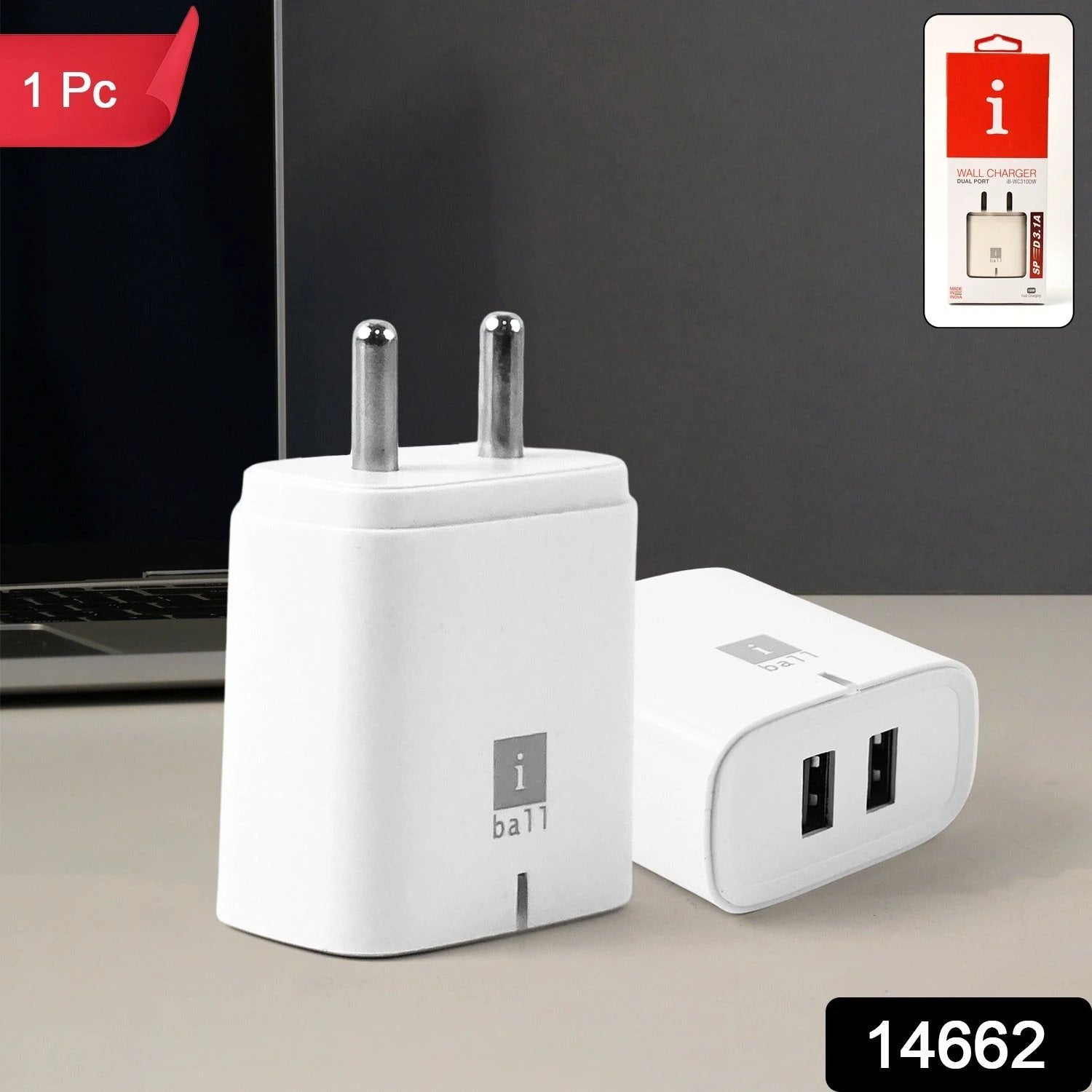 Iball Dual Usb Wall Charger 5v3.1a High-speed Dual Port Fast Charging Adapte (1 Pc) by Wukusy