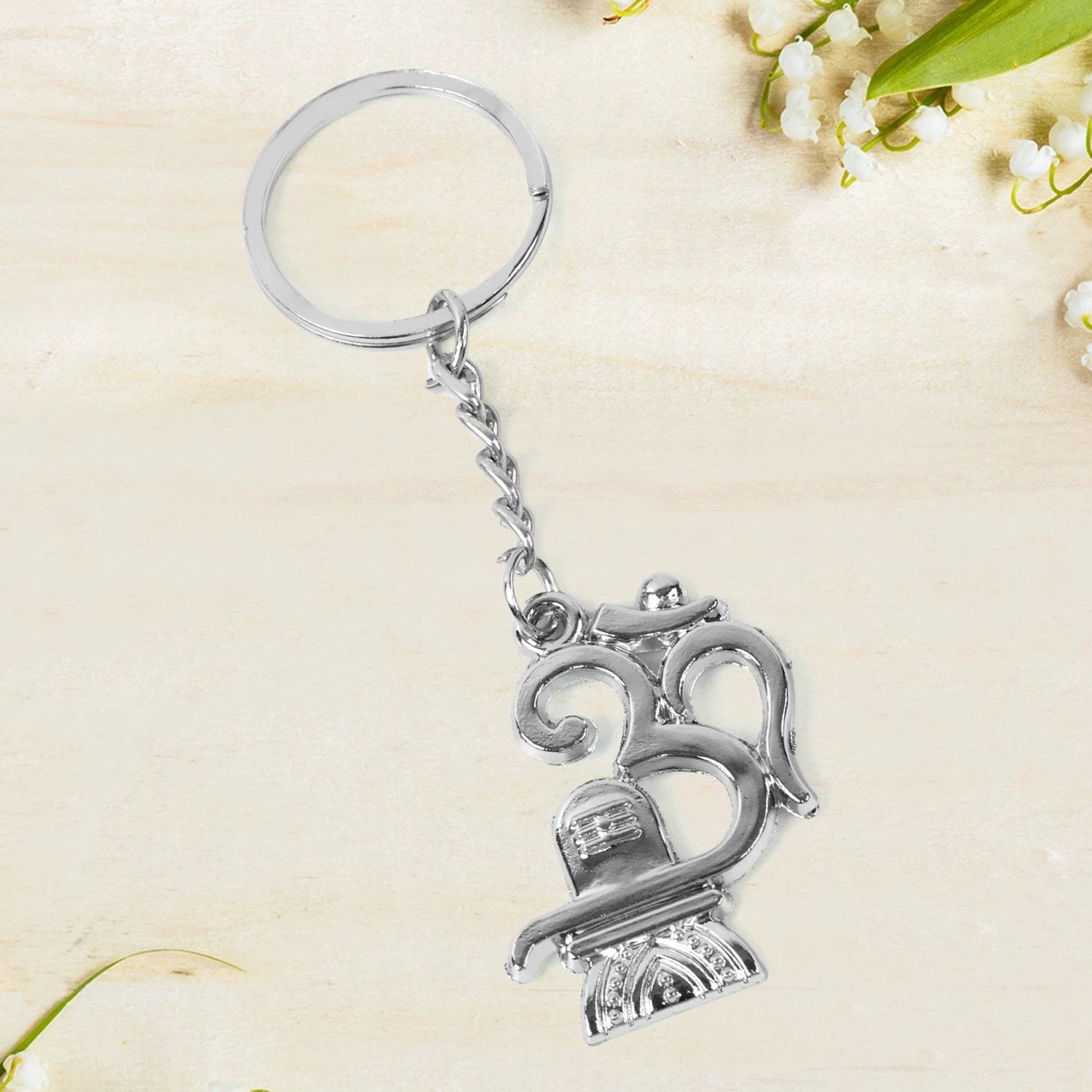 Om with Shivling Metal Keychain by Wukusy