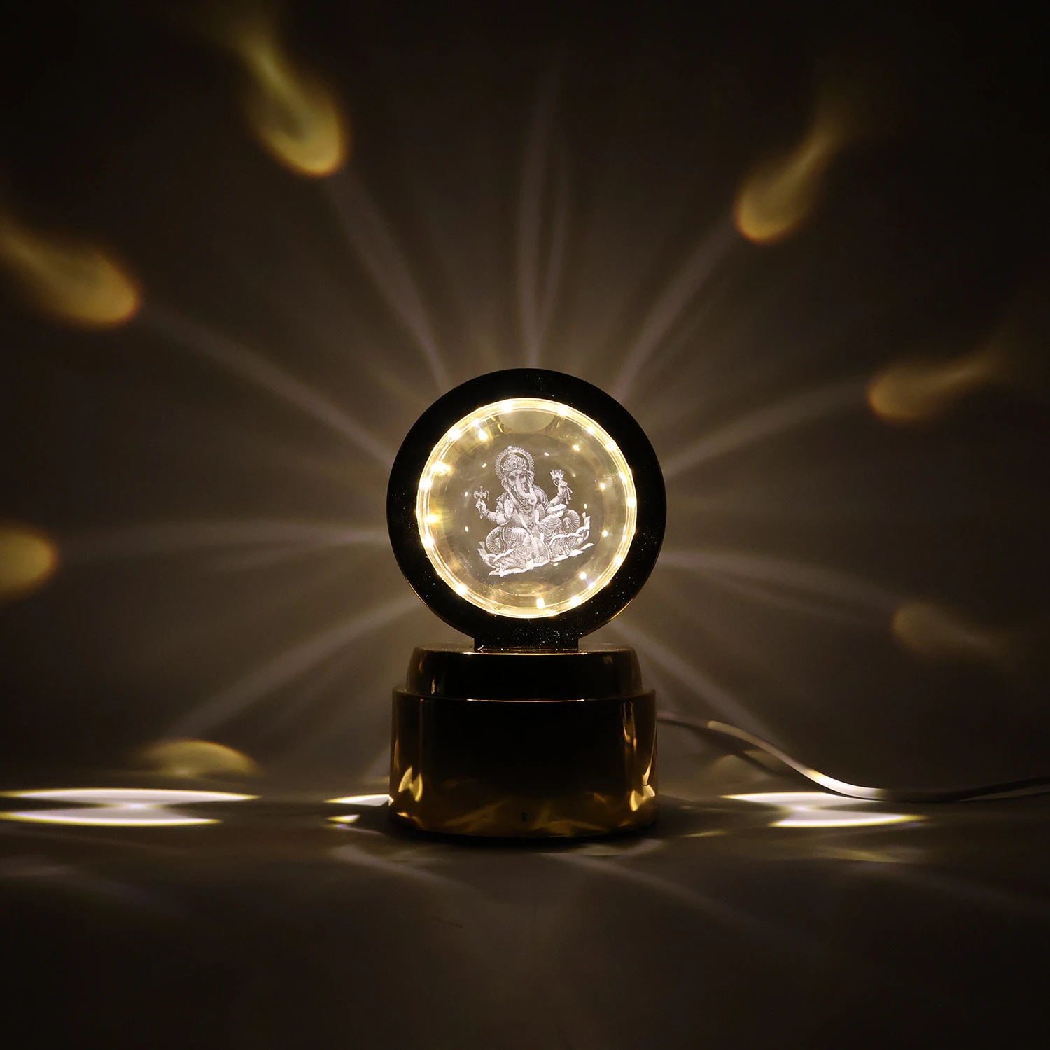 Ganpati Bapa 3d Crystal Ball Night Light With Led Illumination (1 Pc) by Wukusy