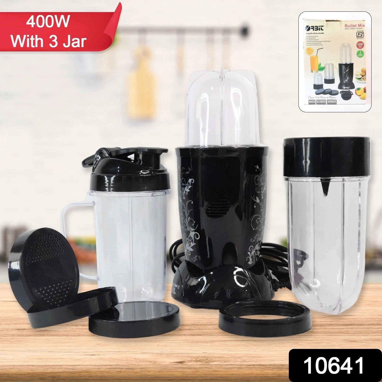 Orbit Bullet Mixer Grinder - 400w With 3 Jars by Wukusy