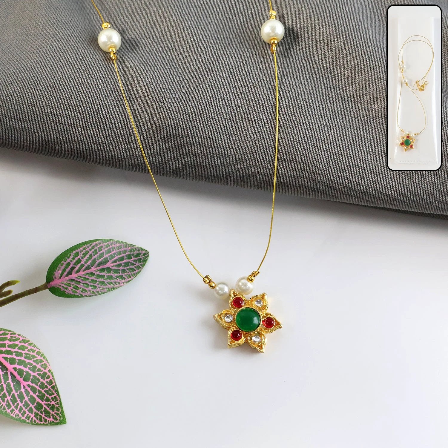 Traditional Multicolor Stone Floral Pendant Necklace Chain (1 Pc) by Wukusy