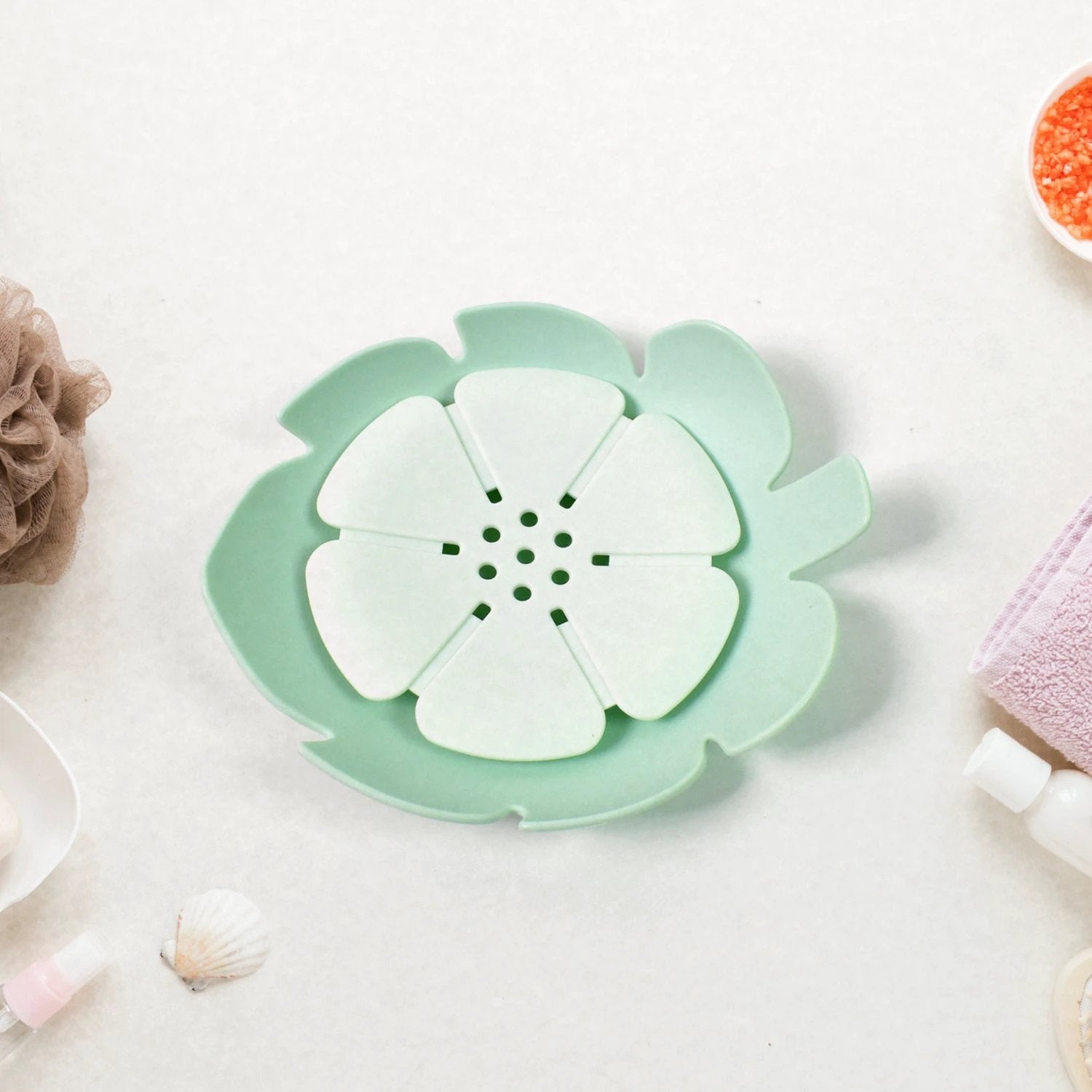 Plastic Flowers Soap Dish Bathroom Accessories Set Shower Gift (1 Pc) - 69kart