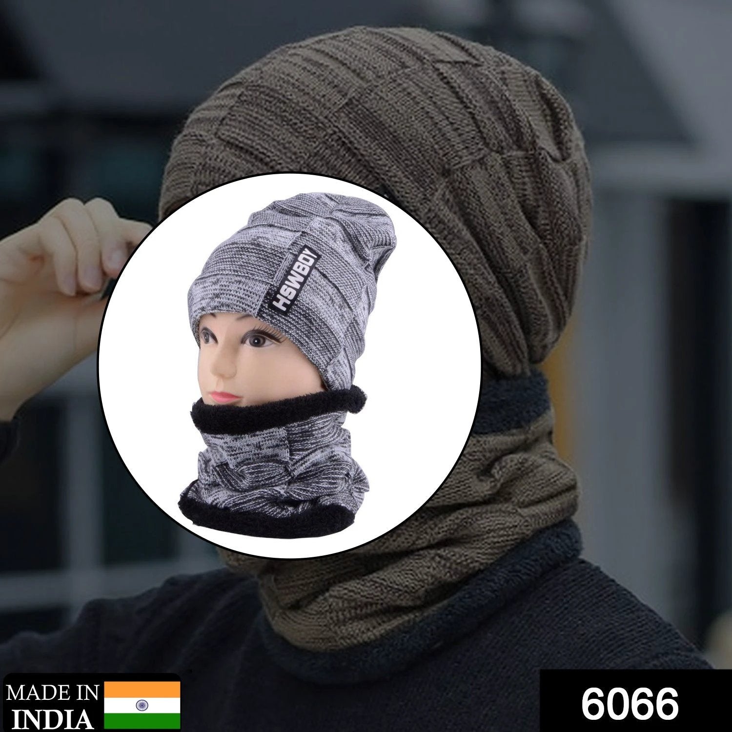 6066 Ultra Soft Unisex Woollen Beanie Cap Plus Muffler Scarf - 69kart