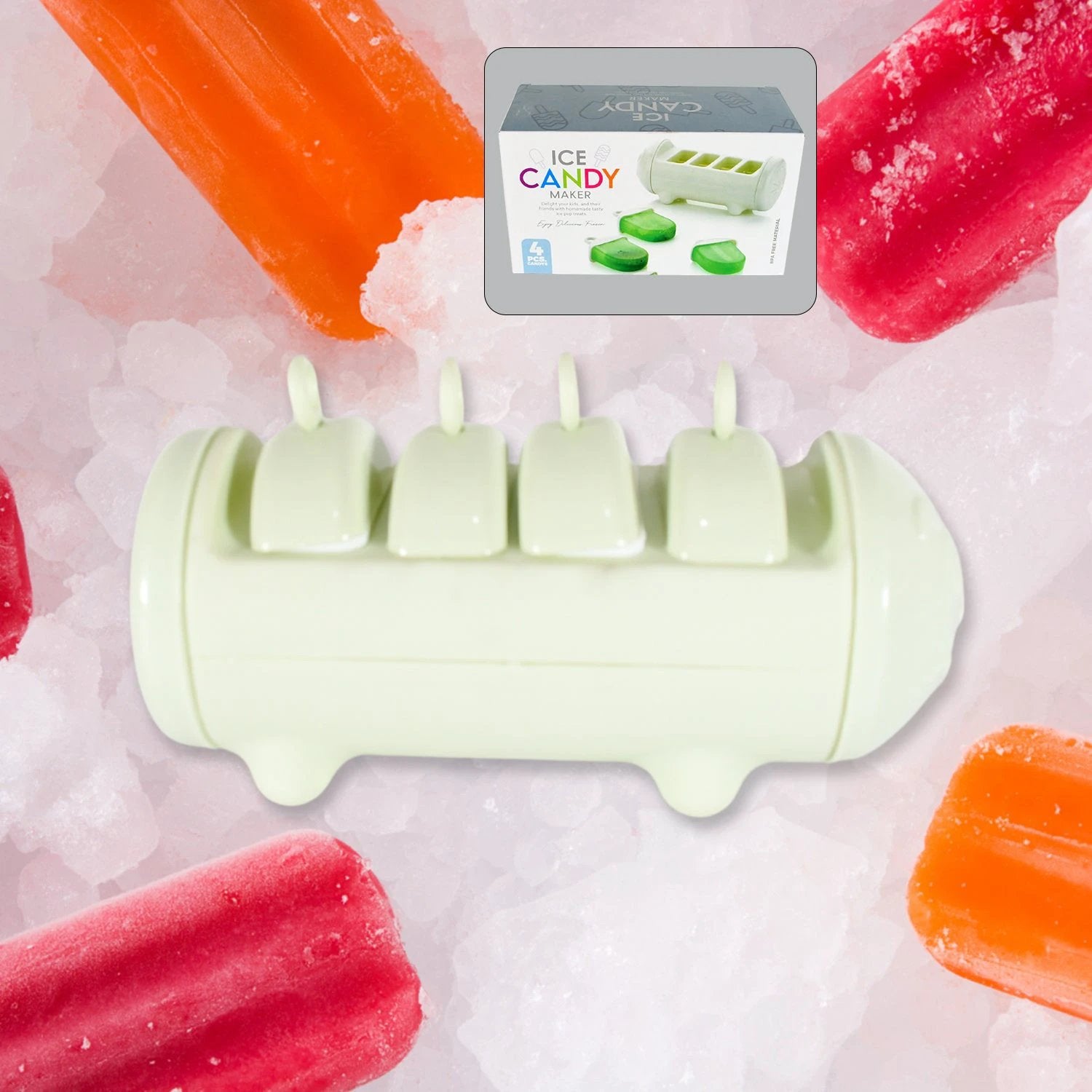 5596 Cartoon Shape Mold Ice Candy Popsicle Mold Ice Plastic Ice Candy Maker Kulfi Maker Molds Set With 4 Cups (1 Pc  Multicolor) - 69kart