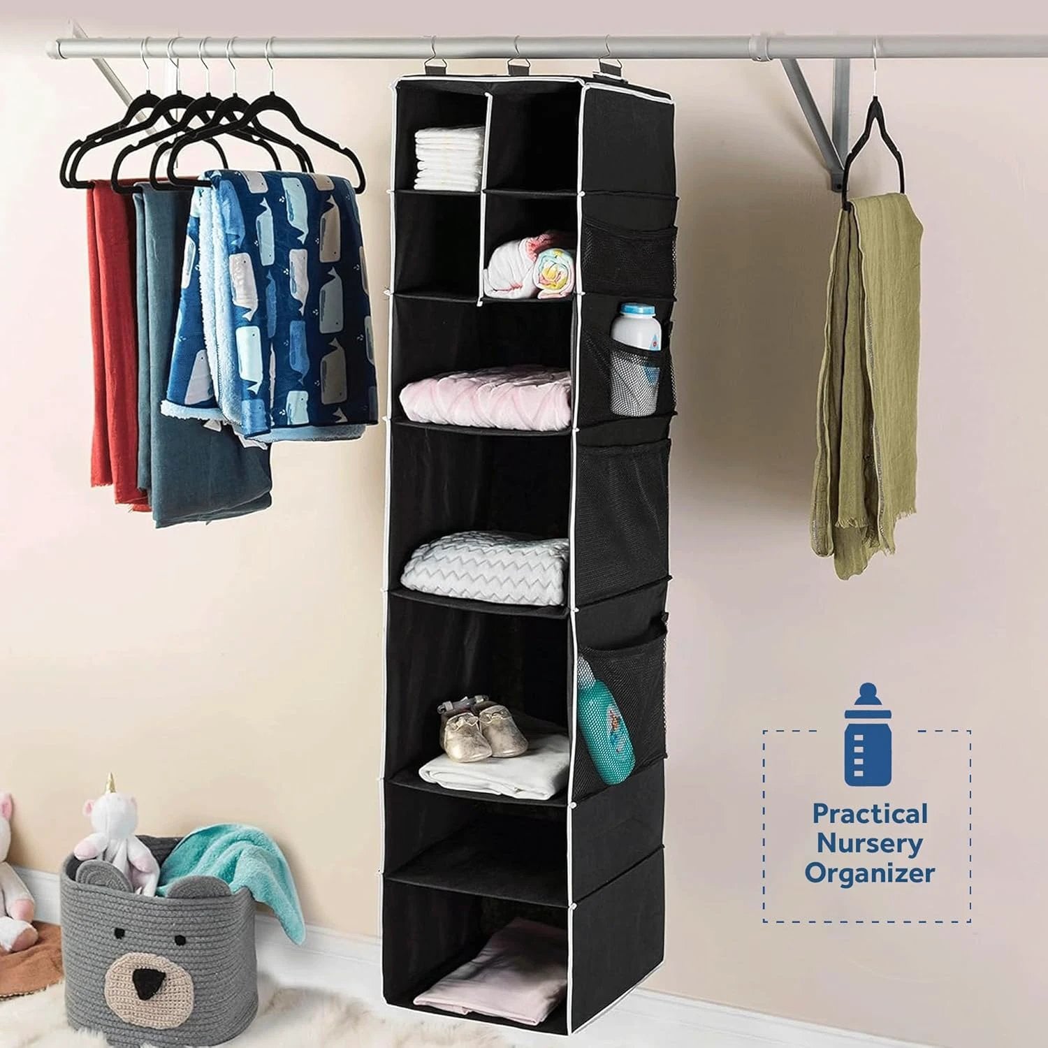 9 Shelf Hanging Closet Organizer With 5 Drawer Organizers - 69KART