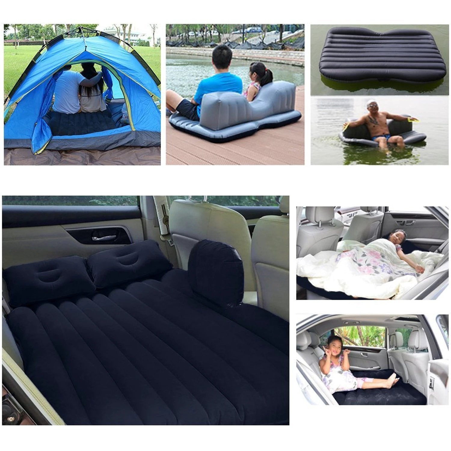 8043 Car Inflatable Bed With 2 Pillows   Air Pump (Portable) For Travel Camping Vacation  Polyester Inflatable Travel Car Bed Air Sofa With Two Inflatable Pillow And Air Pump For Car Back Seat Air Pump Random Colour - 69kart