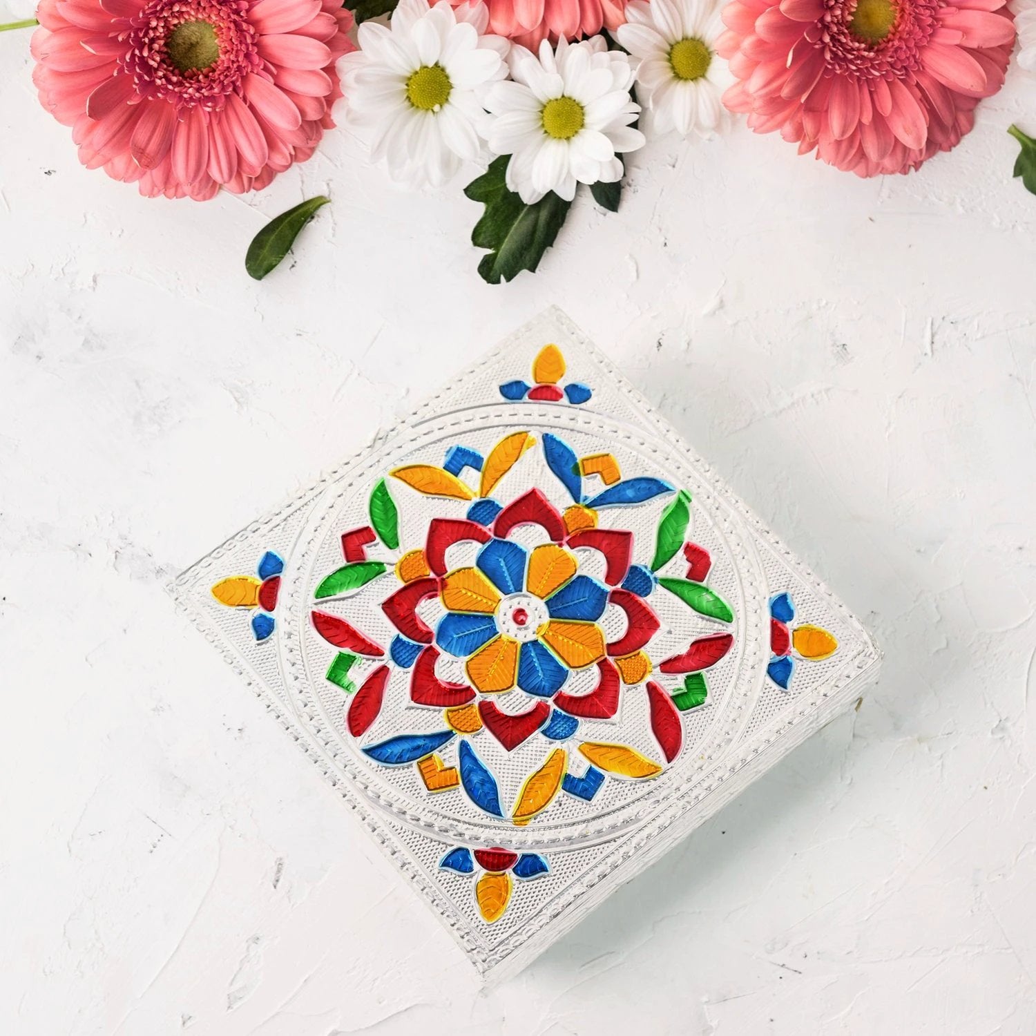 Handicraft Meenakari Wooden Chowki Puja Bajot For Home  Office Decor For Puja Multicolour (1 Pc Set) - 69KART