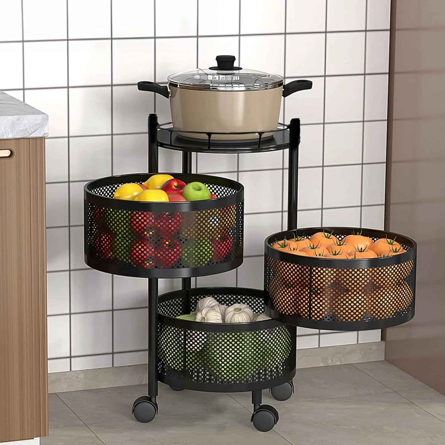 Metal Round High Quality Kitchen Trolley With Wheels (3 Layer  1 Pc) - 69KART