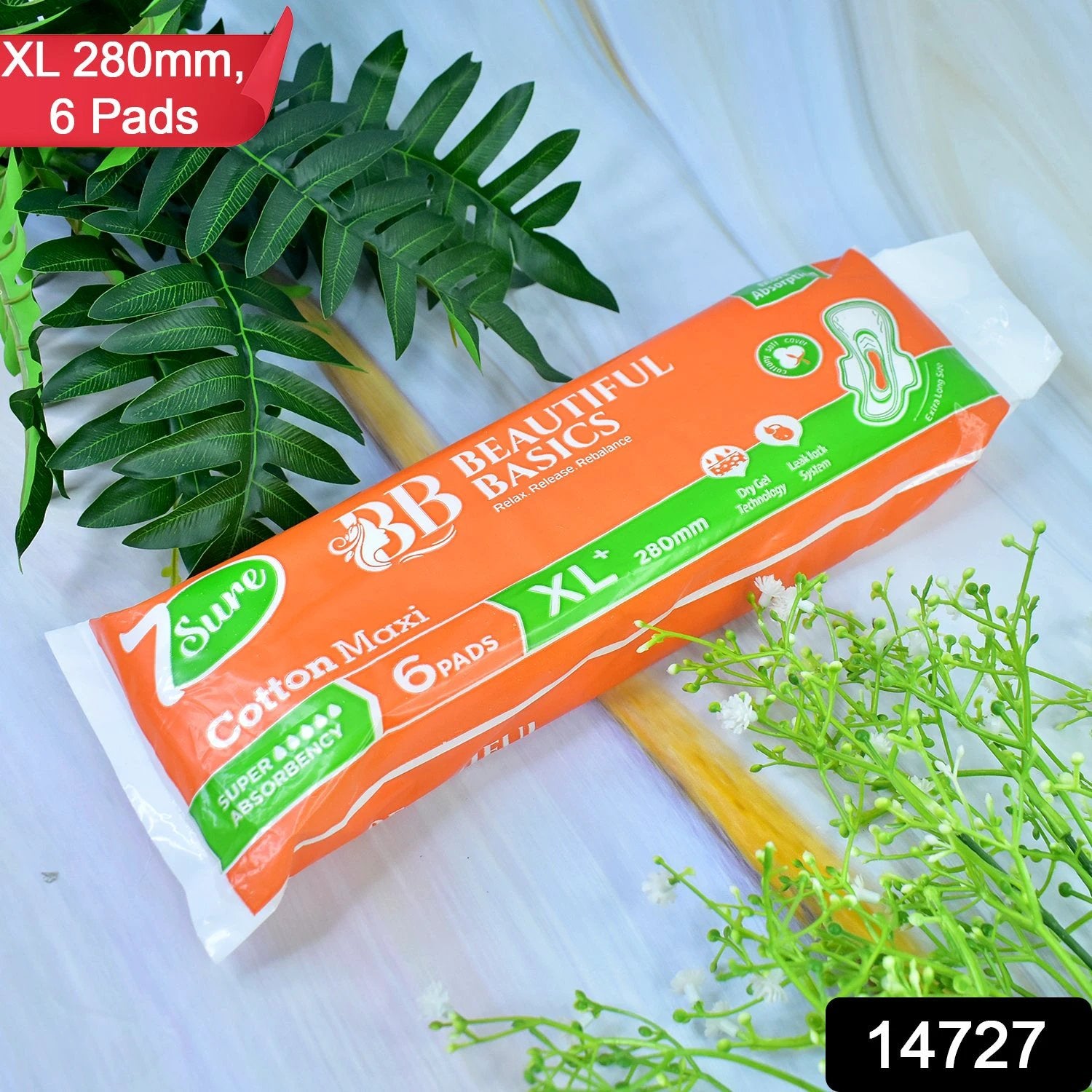 Beautiful Basics Orange Cotton Maxi Sanitary Pads Xl+ 280mm Pack Of 6 Pads - 69KART