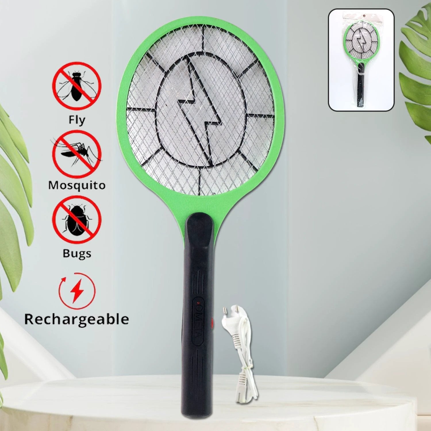 Green Rechargeable Electric Mosquito Killer Racket With Cable by Wukusy