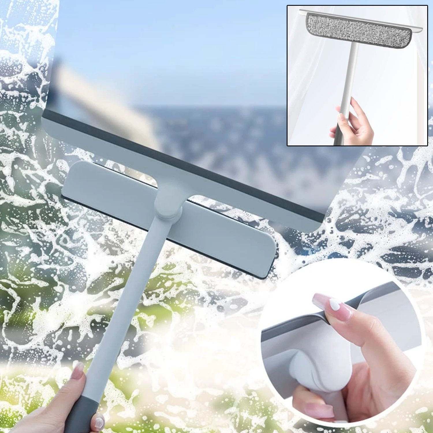 2-in-1 Window Glass Cleaning Wiper With Microfiber Pad by Wukusy