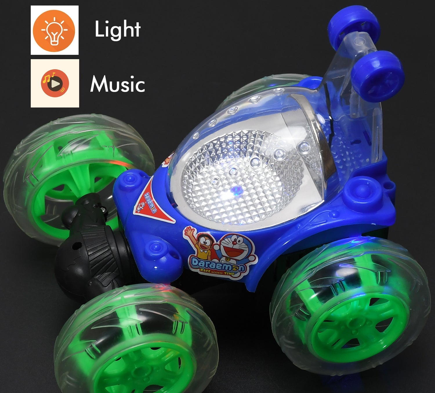 4482 Rechargeable 360 Degree Stunt Rolling Remote Control Car With Colourful 3d Lights And Music For Kids