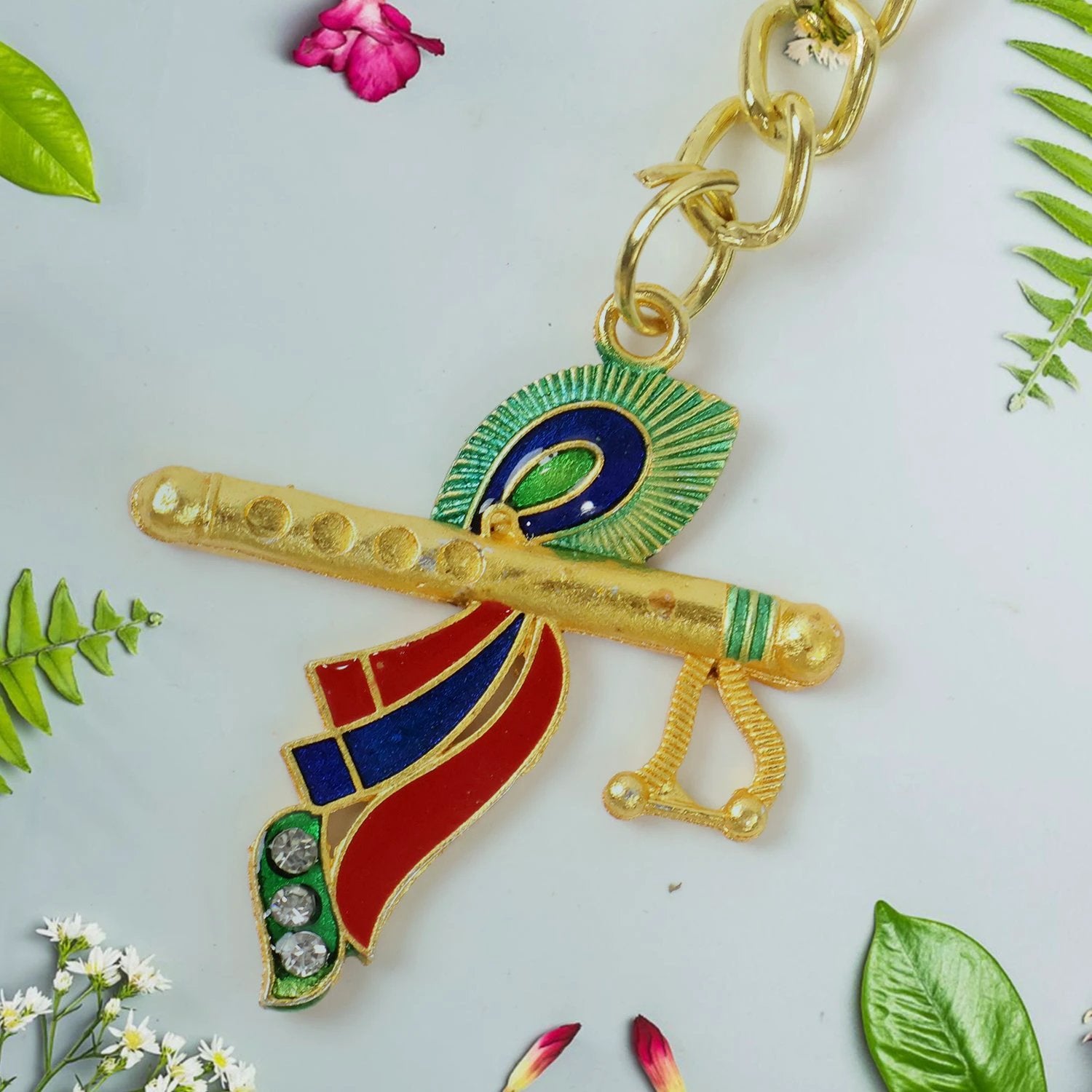 Krishna Flute with Peacock Feather Keychain by Wukusy