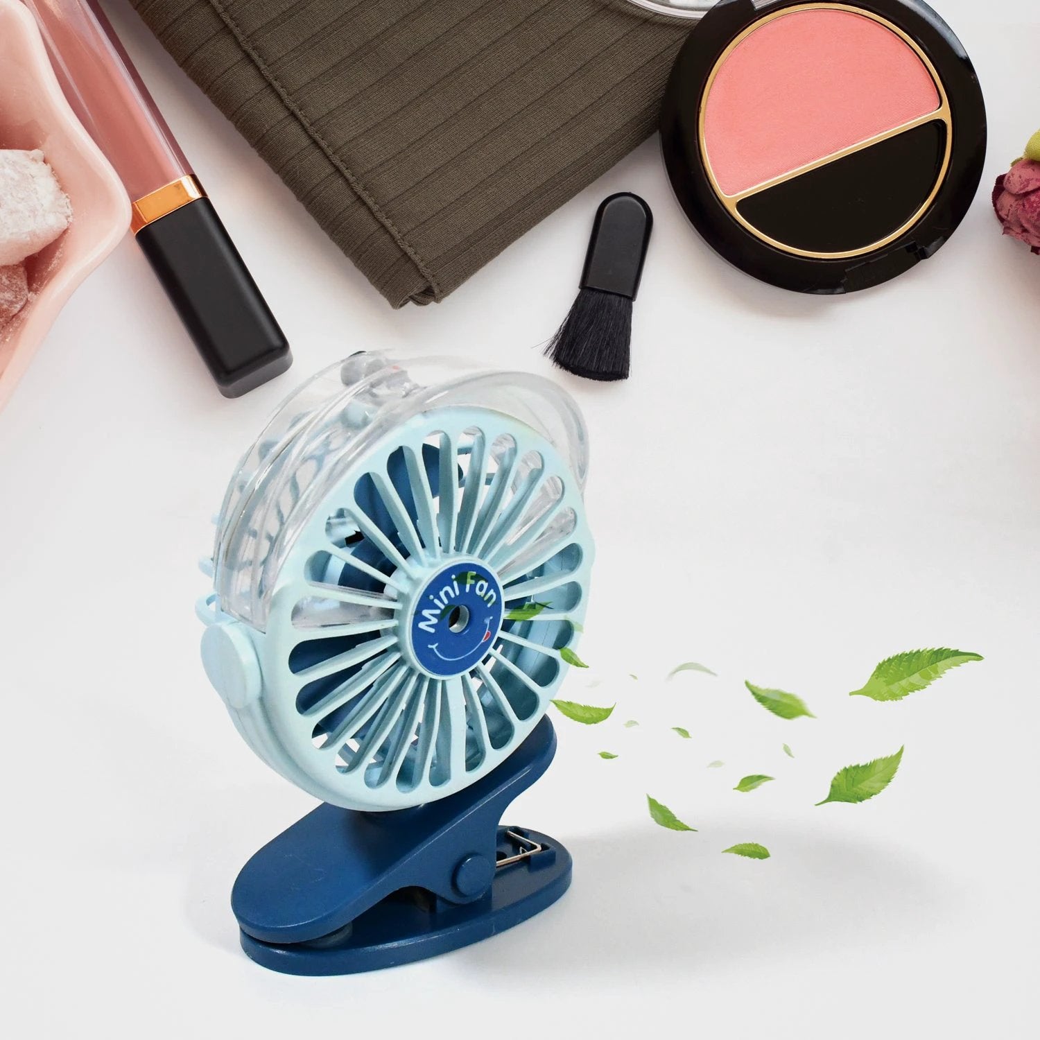 17930 Portable Clip-on Fan Battery Operated With Light  Spray Small Yet Powerful Usb Table Fan 3-speed Quiet Rechargeable Mini Desk Fan 360 Rotation Personal Cooling Fan For Home Office Camping - 69kart
