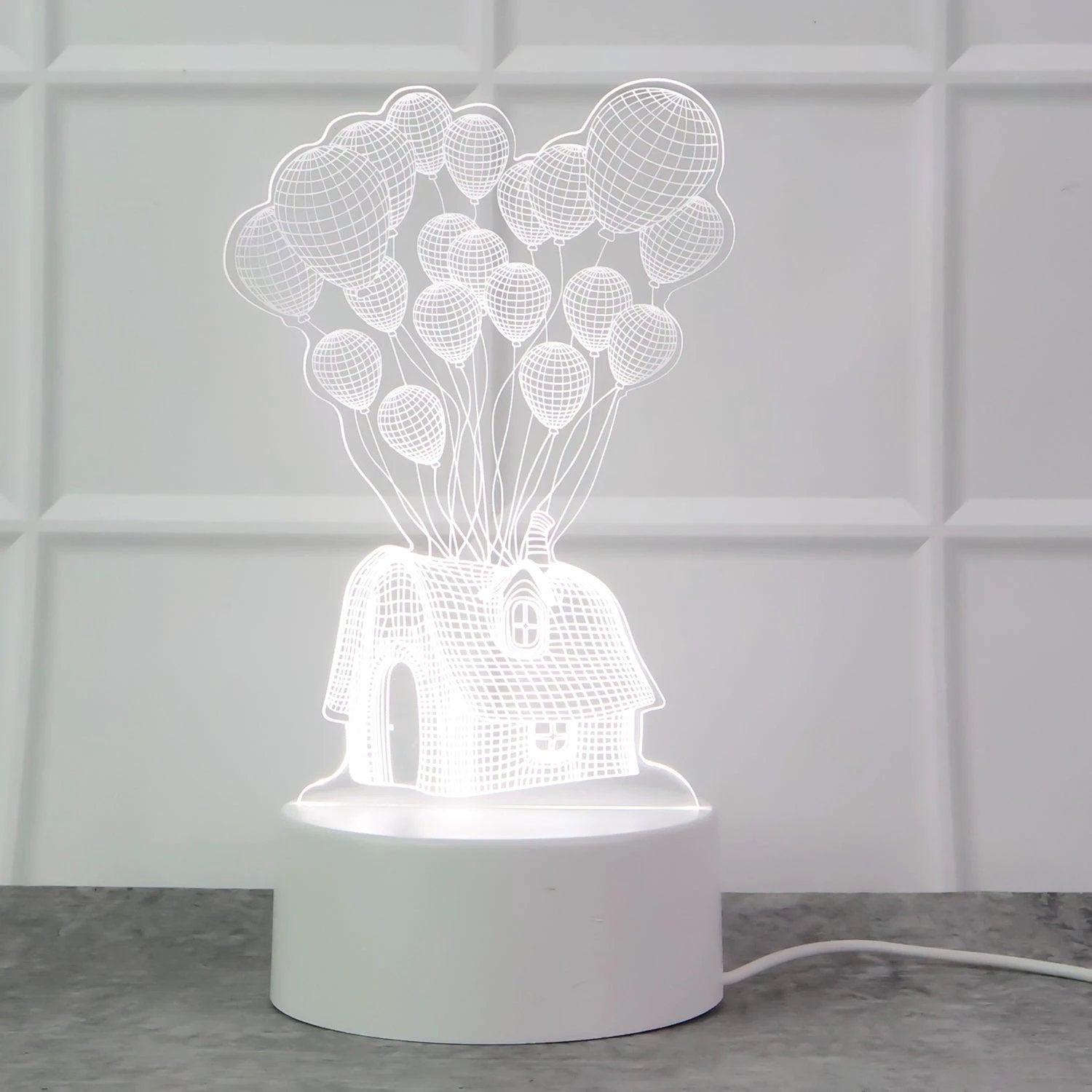 3d Illusion Led Night Lamp With House And Balloons Design by Wukusy