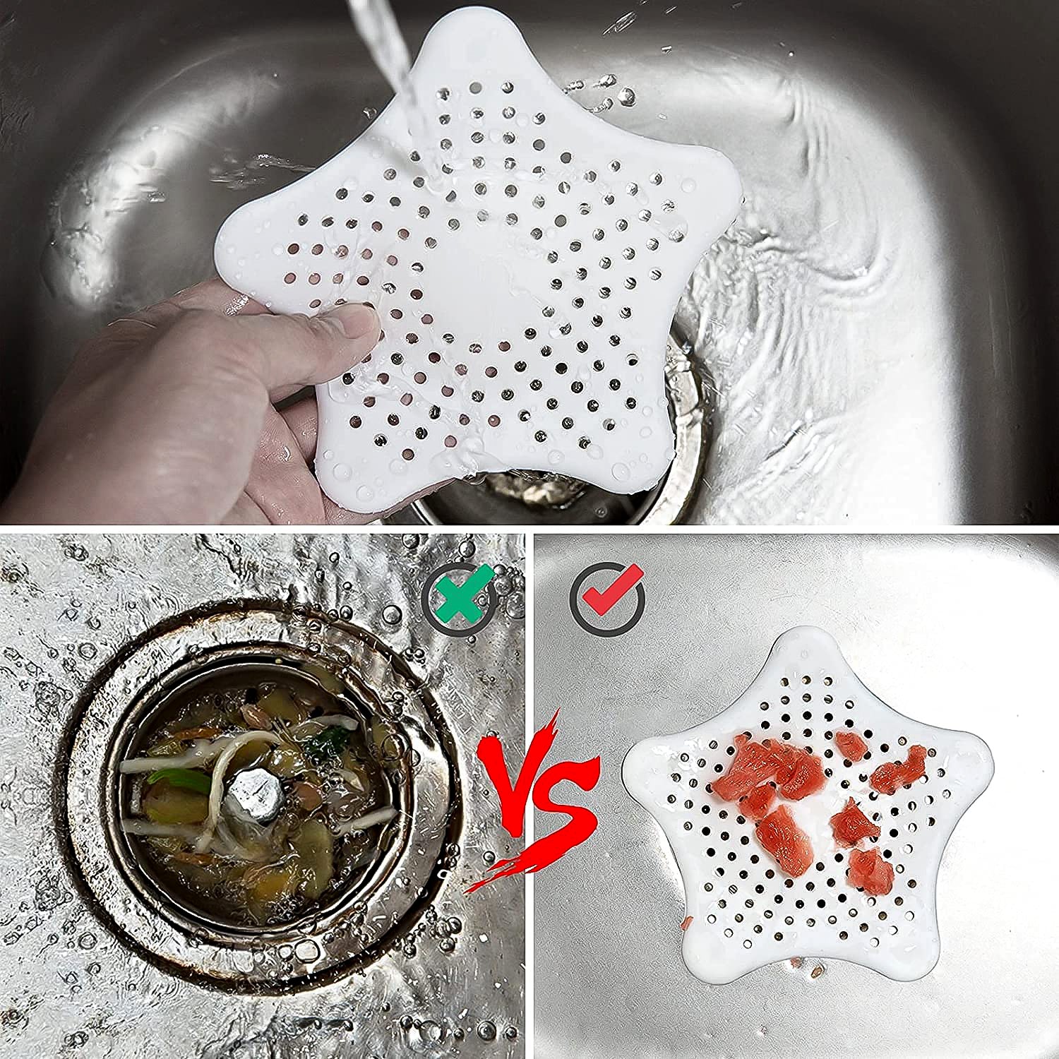 White Silicone Star Sink Filter Bathroom Hair Catcher