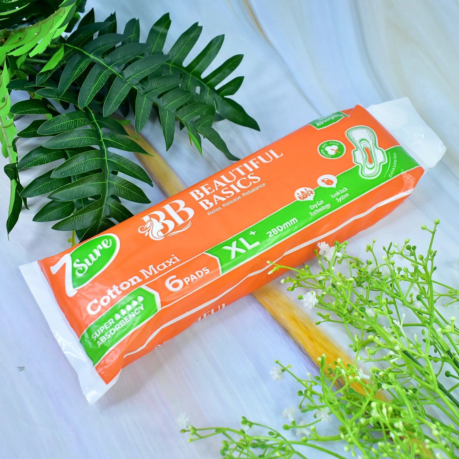 Beautiful Basics Orange Cotton Maxi Sanitary Pads Xl+ 280mm Pack Of 6 Pads - 69KART