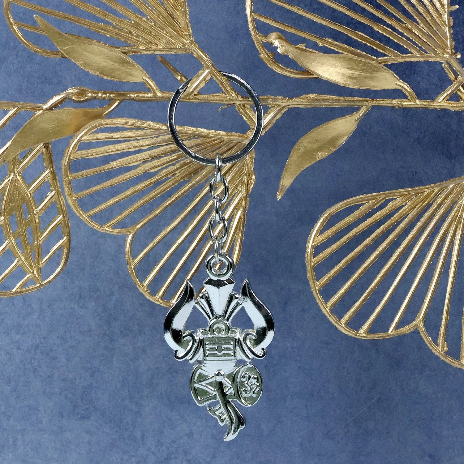 Trishul Damru Shiv Symbol Silver Keychain (1 Pc) - 69KART