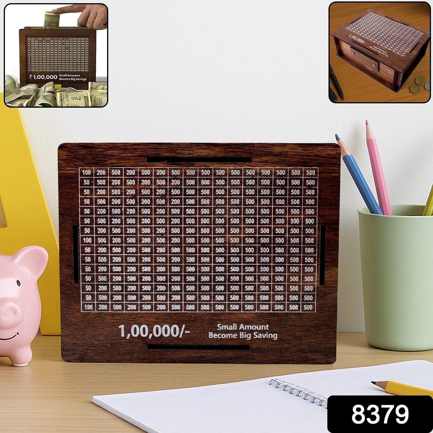 Wooden Money Piggy Bank Money Box (1 Pc With Marker Pen) by Wukusy