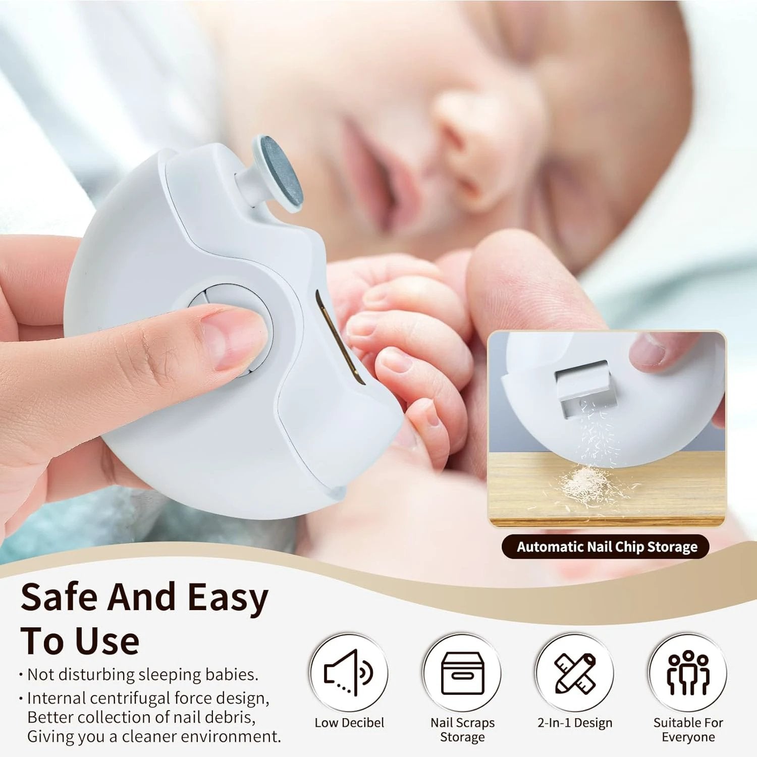 2-in-1 Electric Nail Clippers Nail File With Light (1 Pc) by Wukusy