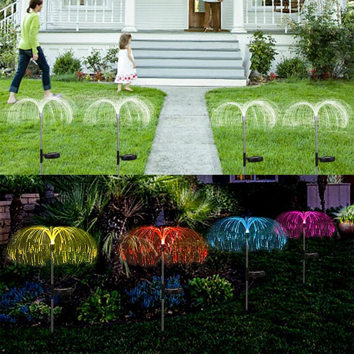 Garden Solar Outdoor Lights Decorative  7 Colors Changing Rgb Light Waterproof Flower Jellyfish Firework Decor For Garden Patio Landscape Pathway Yard Holiday Decor 2pcs